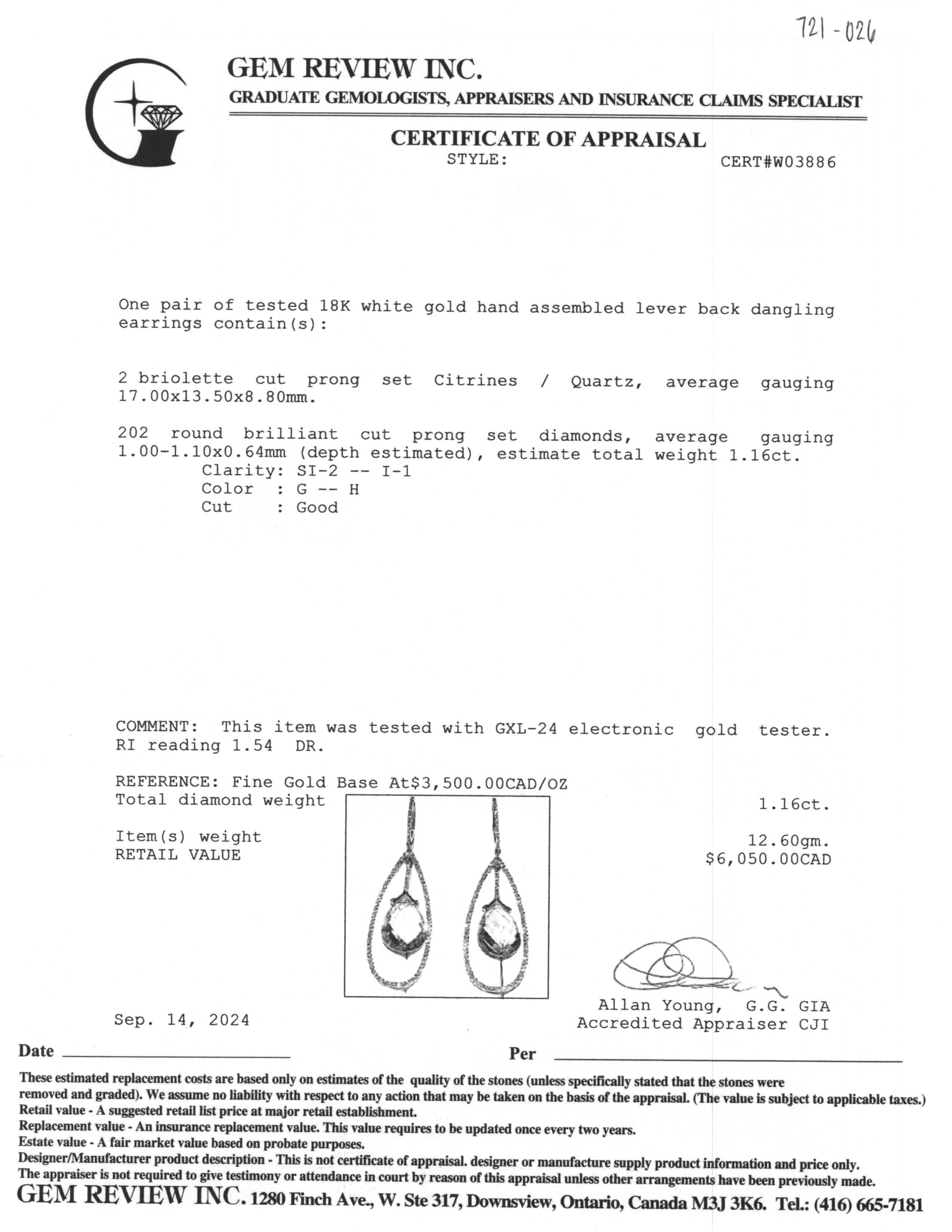 Citrine & Diamond Drop Earrings | 1.16ctw |