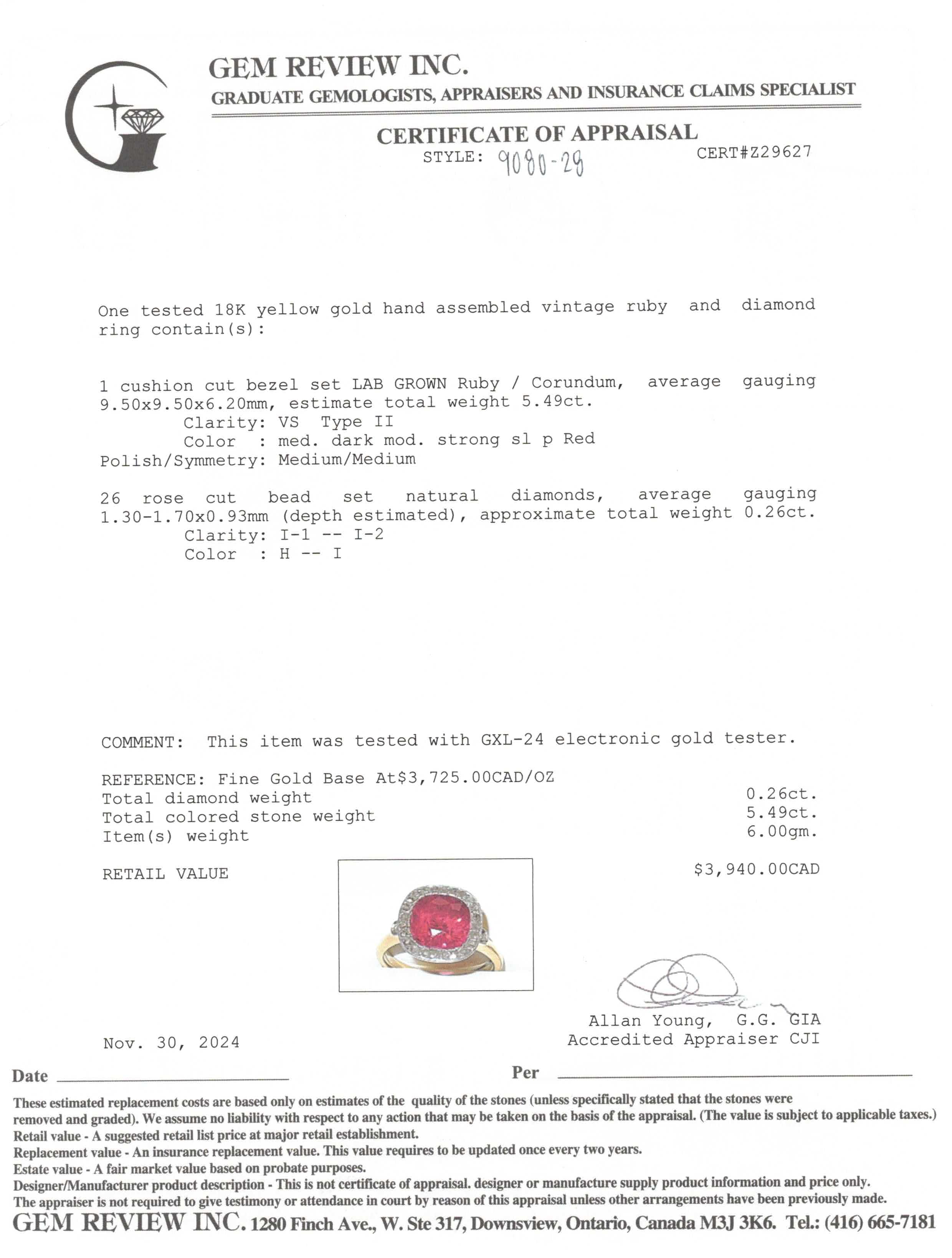 Lab Grown Ruby & Natural Diamond Cocktail Ring | 5.49ct, 0.26ctw | SZ 7.25 |