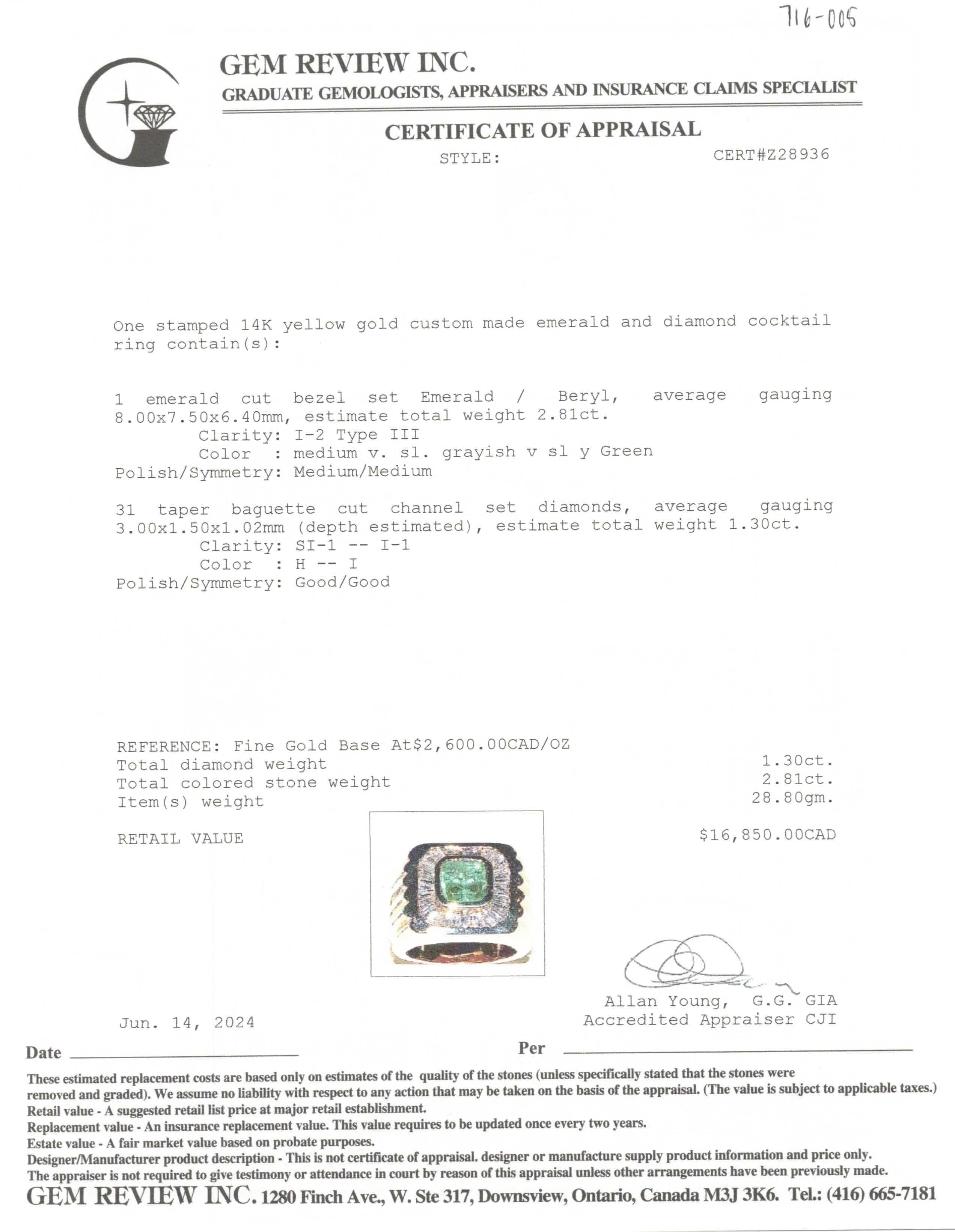 Emerald & Diamond Cocktail Ring | 2.81ct, 1.30ctw | SZ 9.75 |