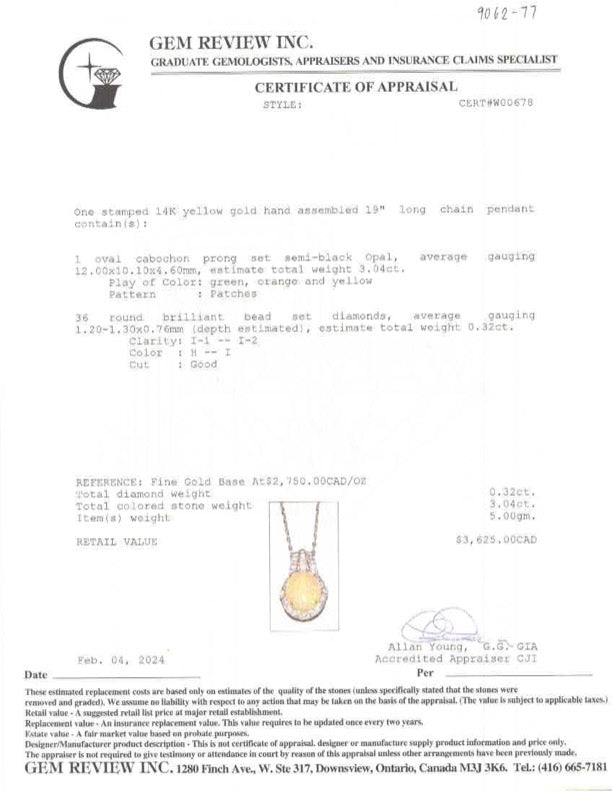 Opal & Diamond Pendant Necklace | 3.04ct, 0.32ctw | 20" |