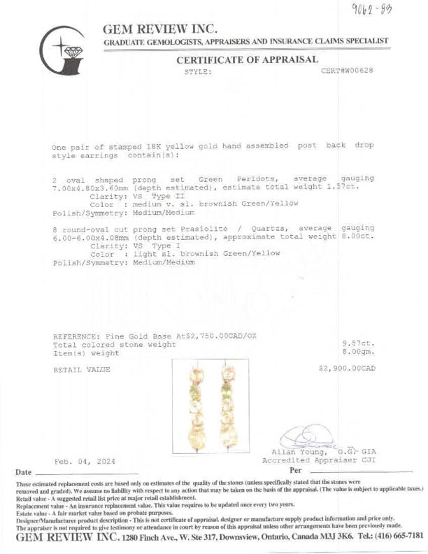 Peridot & Prasiolite Drop Earrings | 1.57ctw, 8.00ctw |