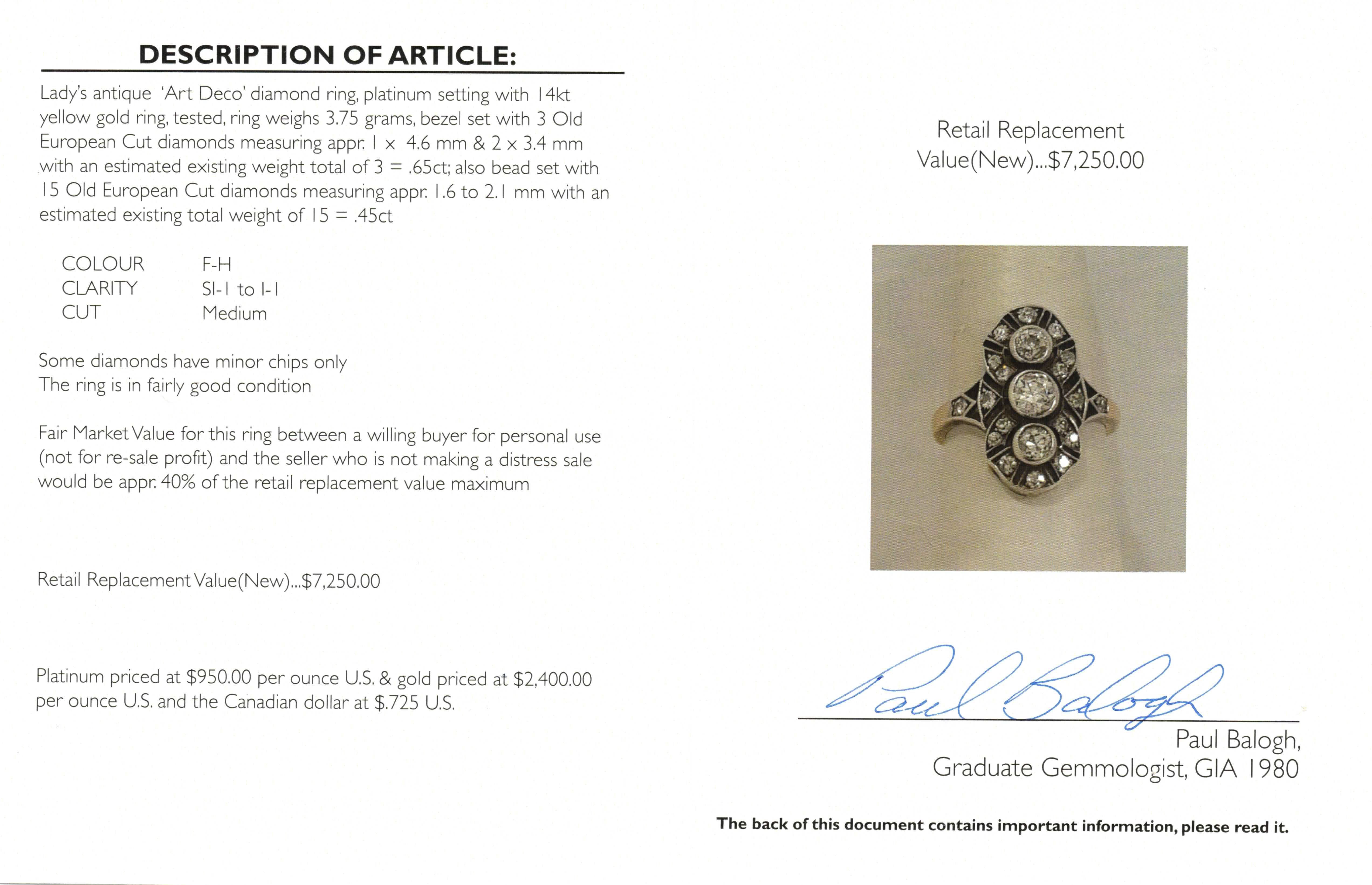 Art Deco Diamond Cocktail Ring | 1.10ctw | SZ 7 |