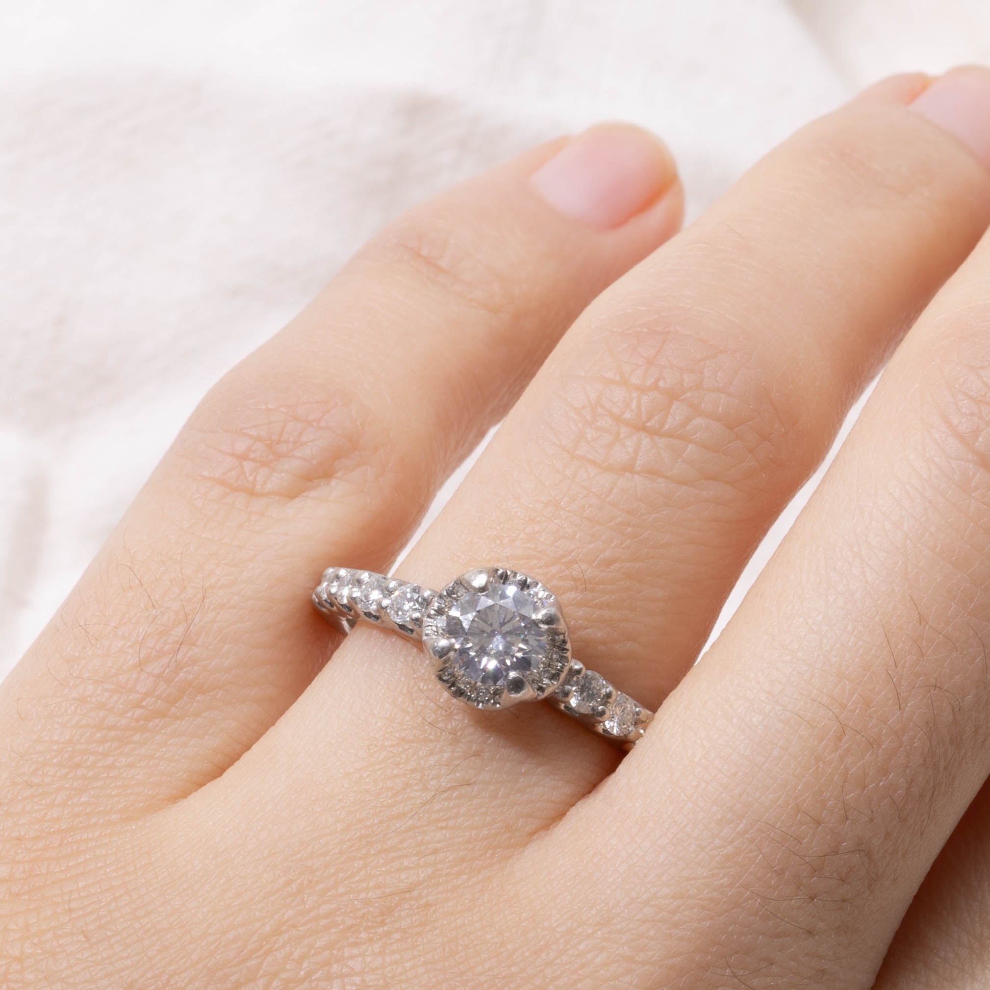 GIA Diamond Accented Textured Ring | GIA 0.70ct VS1 J, 0.29ctw | SZ 6.75