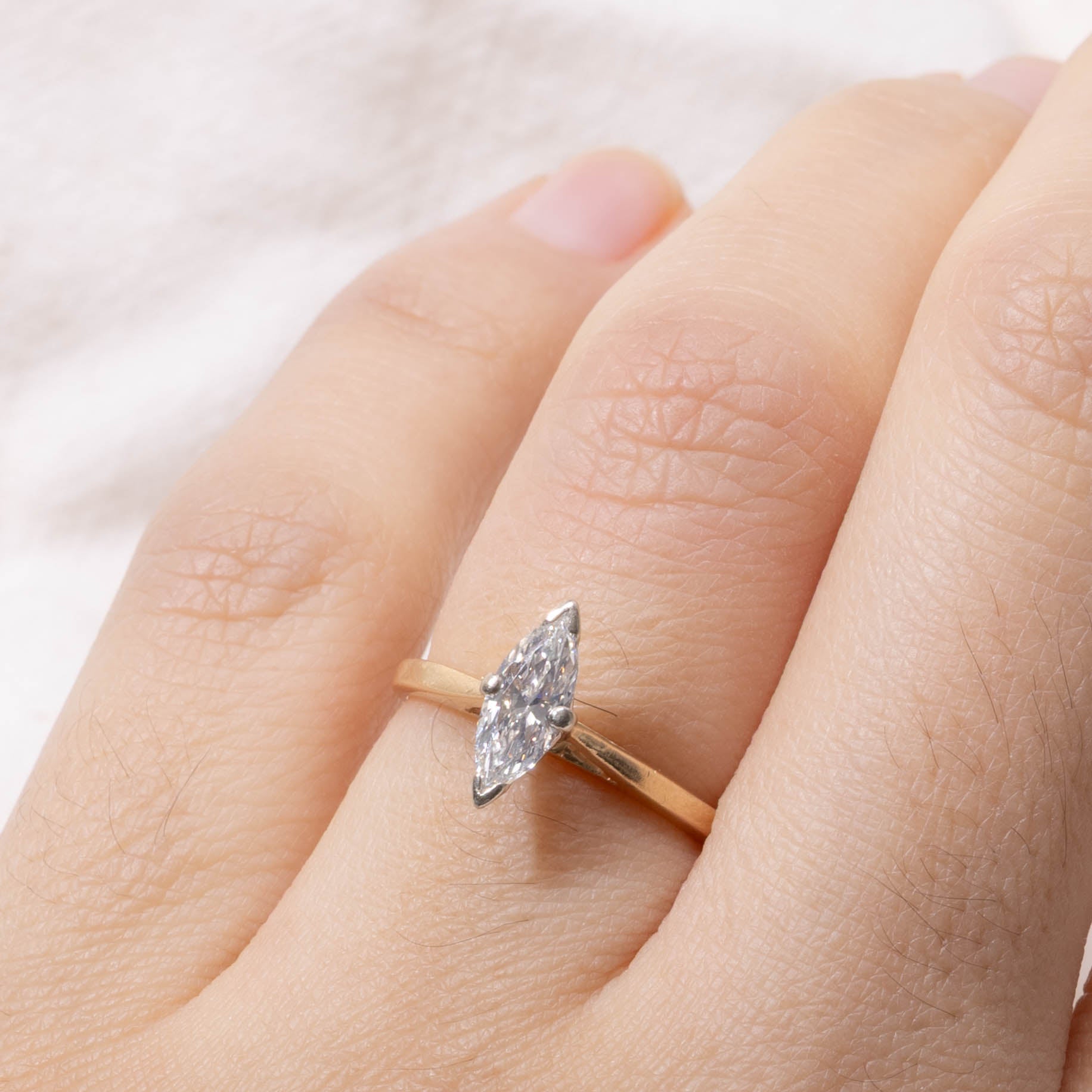 14k Marquise Cut Solitaire Diamond Ring | 0.47ct SI1 H/I | SZ 5