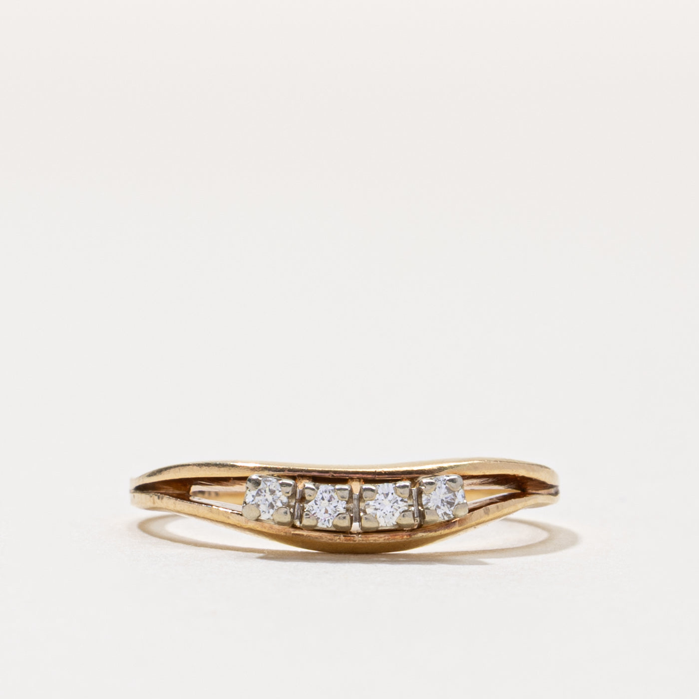 ‘Birks’ 14k Four Stone Diamond Contour Ring | SZ 6