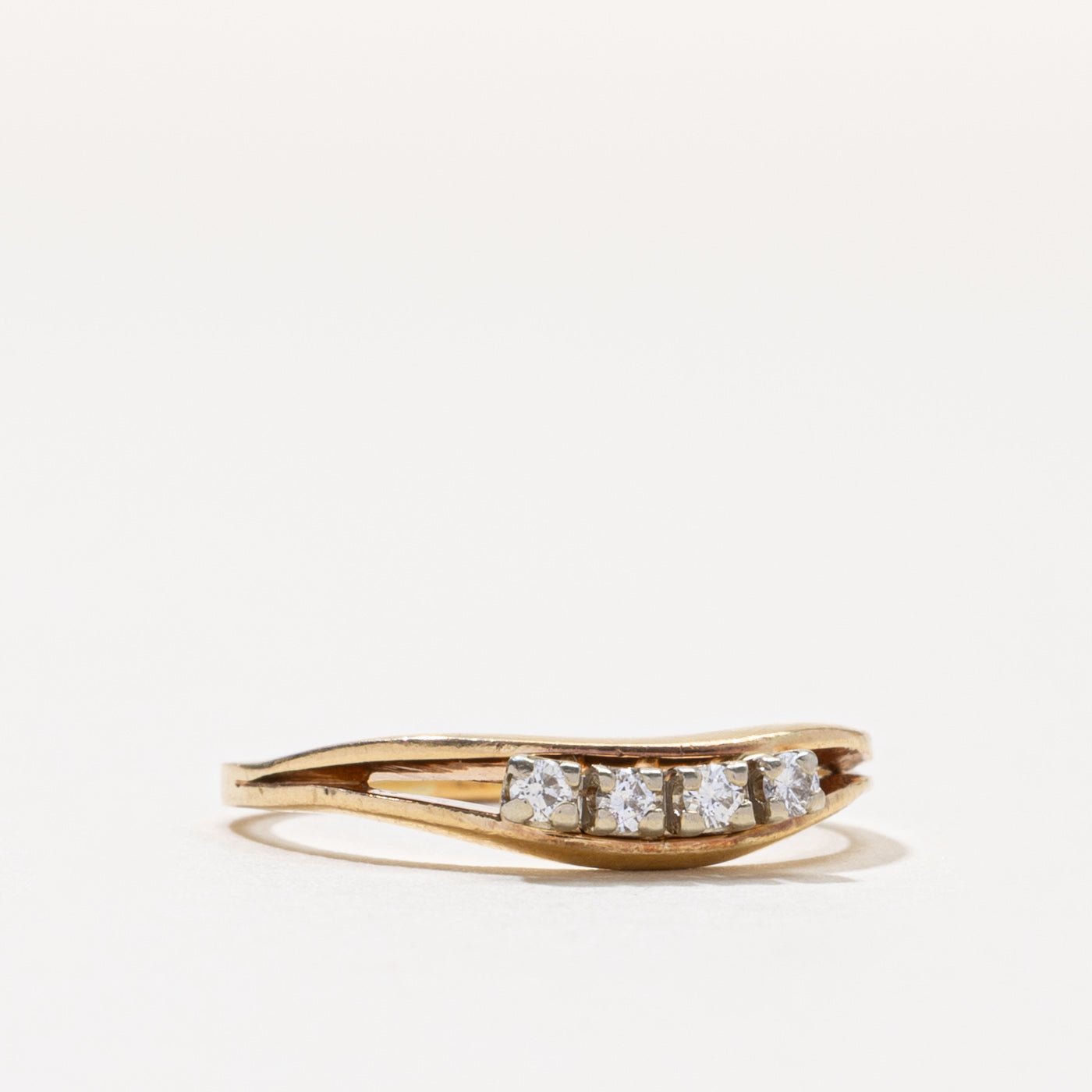 ‘Birks’ 14k Four Stone Diamond Contour Ring | SZ 6