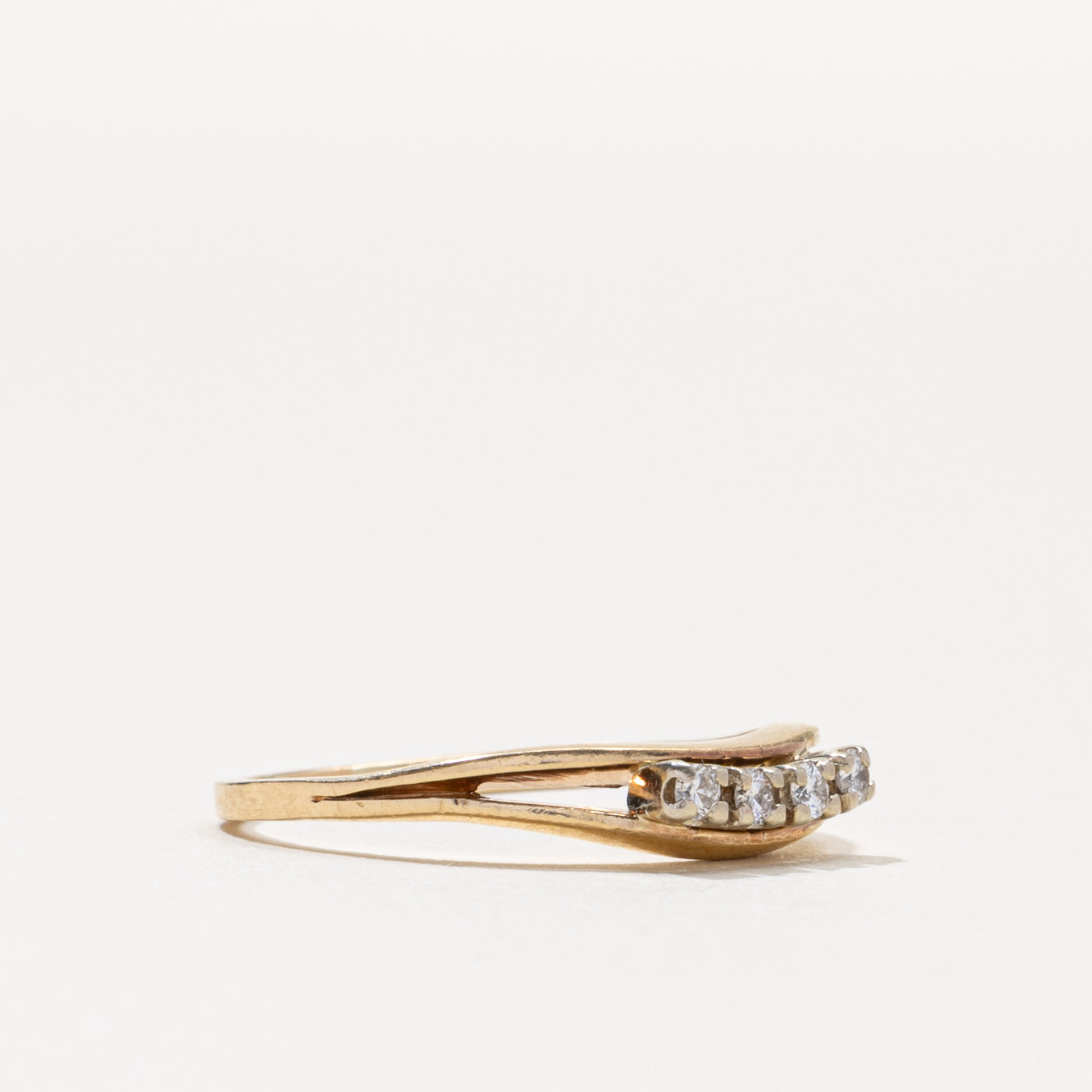‘Birks’ 14k Four Stone Diamond Contour Ring | SZ 6