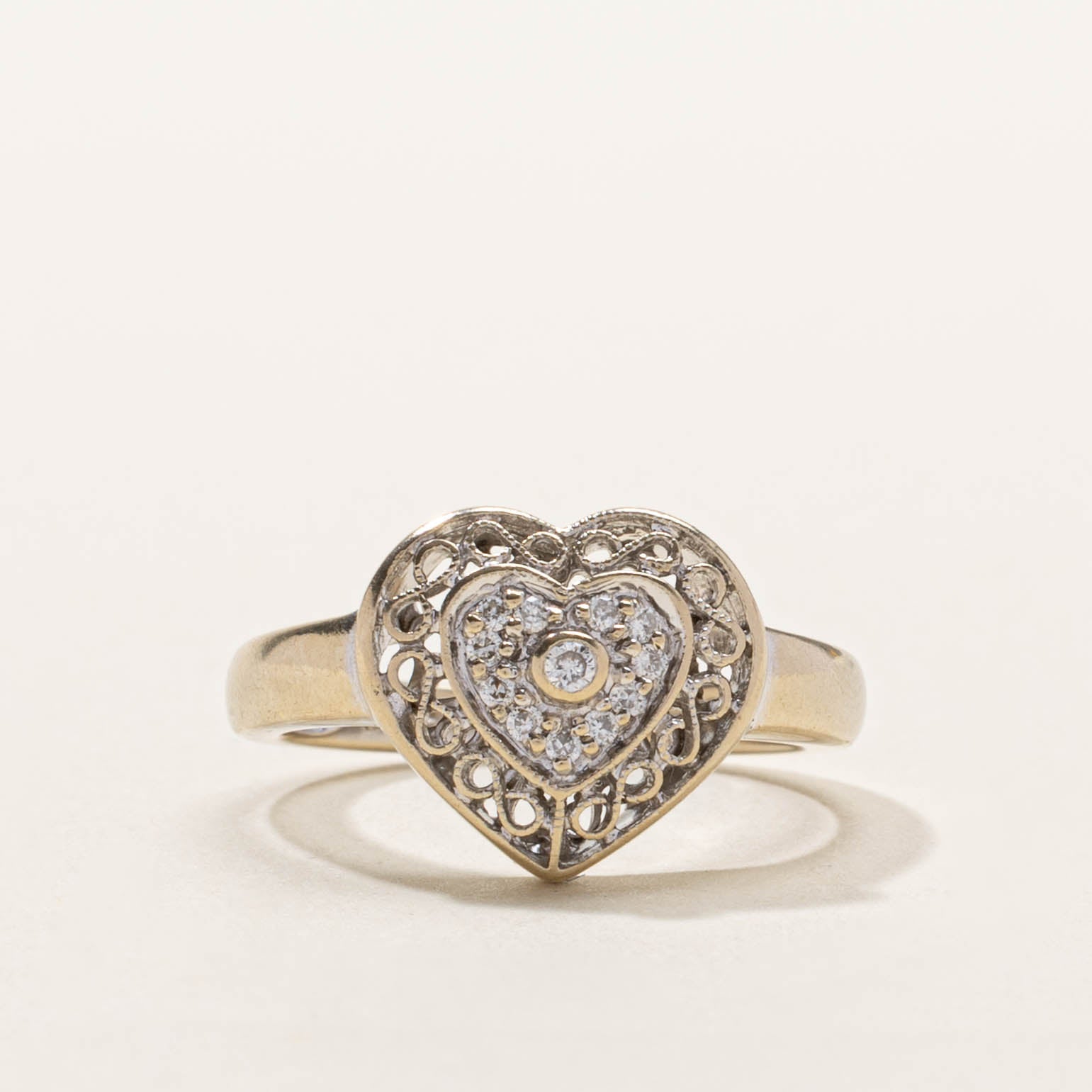 18k Bezel Set Diamond Openwork Heart Ring | SZ 6.5