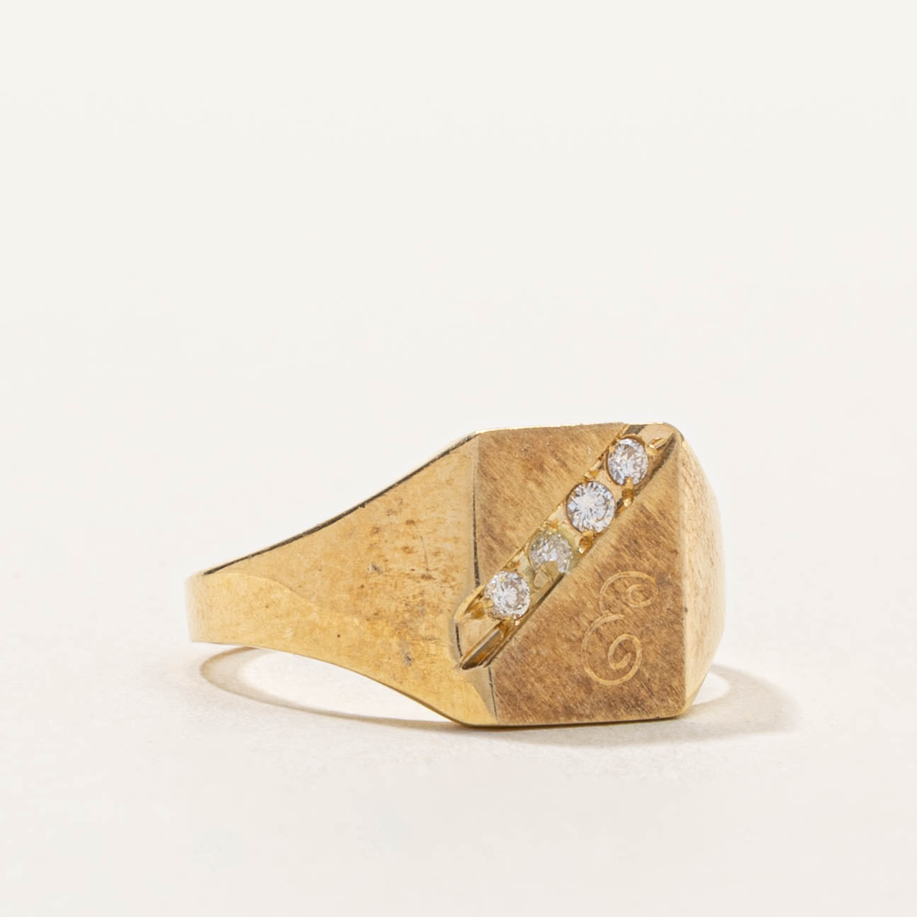 18k Diagonal Diamond “E” Initialized Signet Ring | SZ 5.5