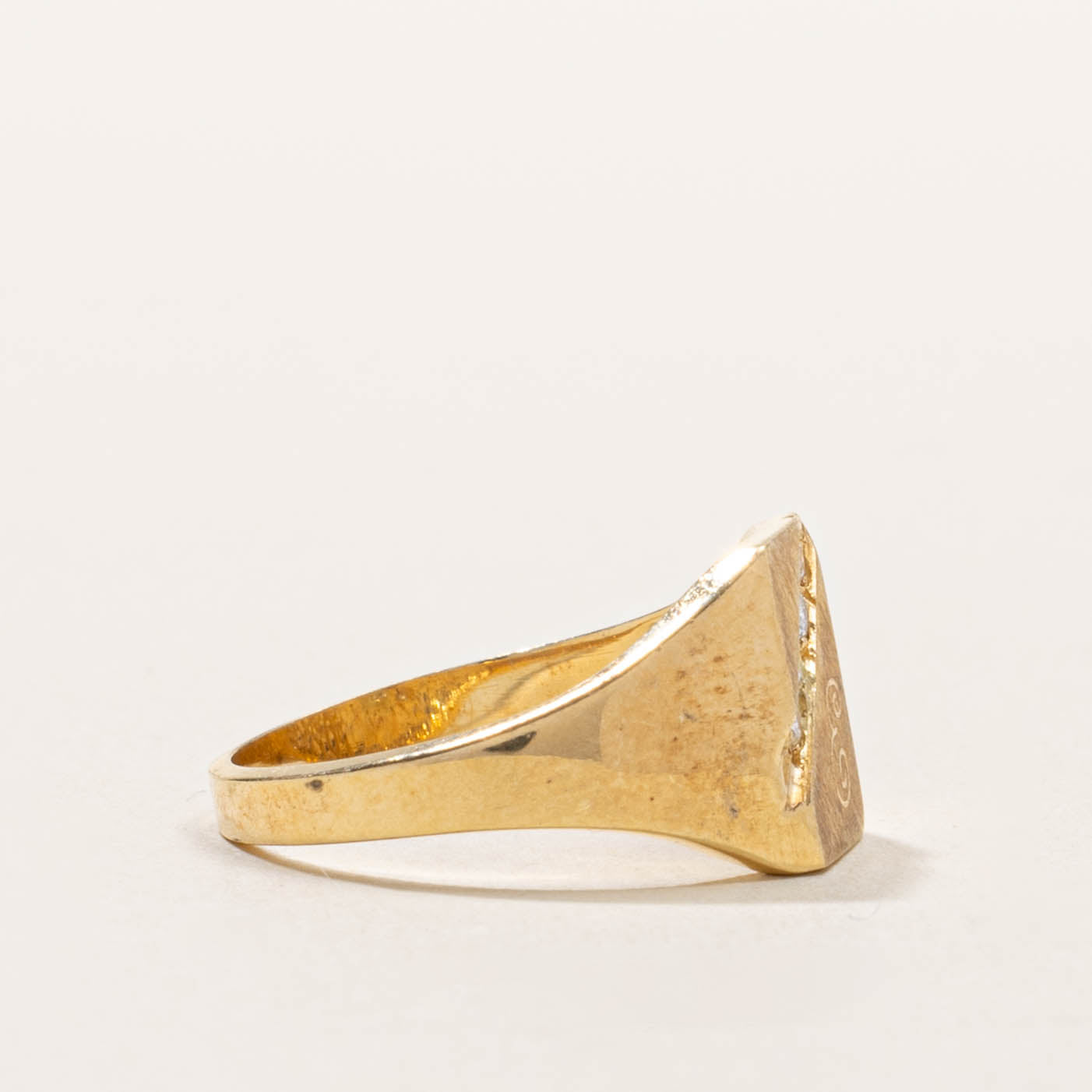 18k Diagonal Diamond “E” Initialized Signet Ring | SZ 5.5