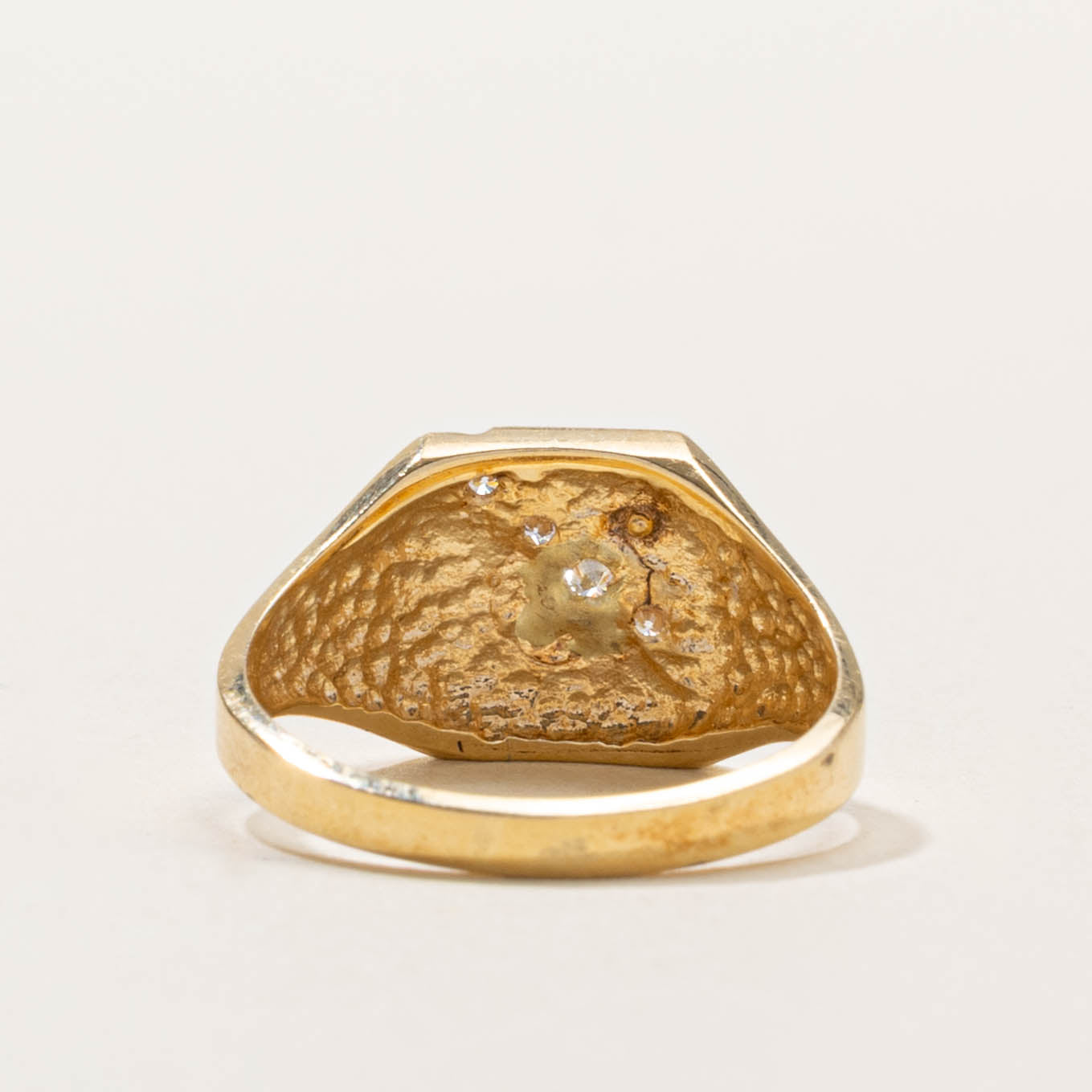 18k Diagonal Diamond “E” Initialized Signet Ring | SZ 5.5