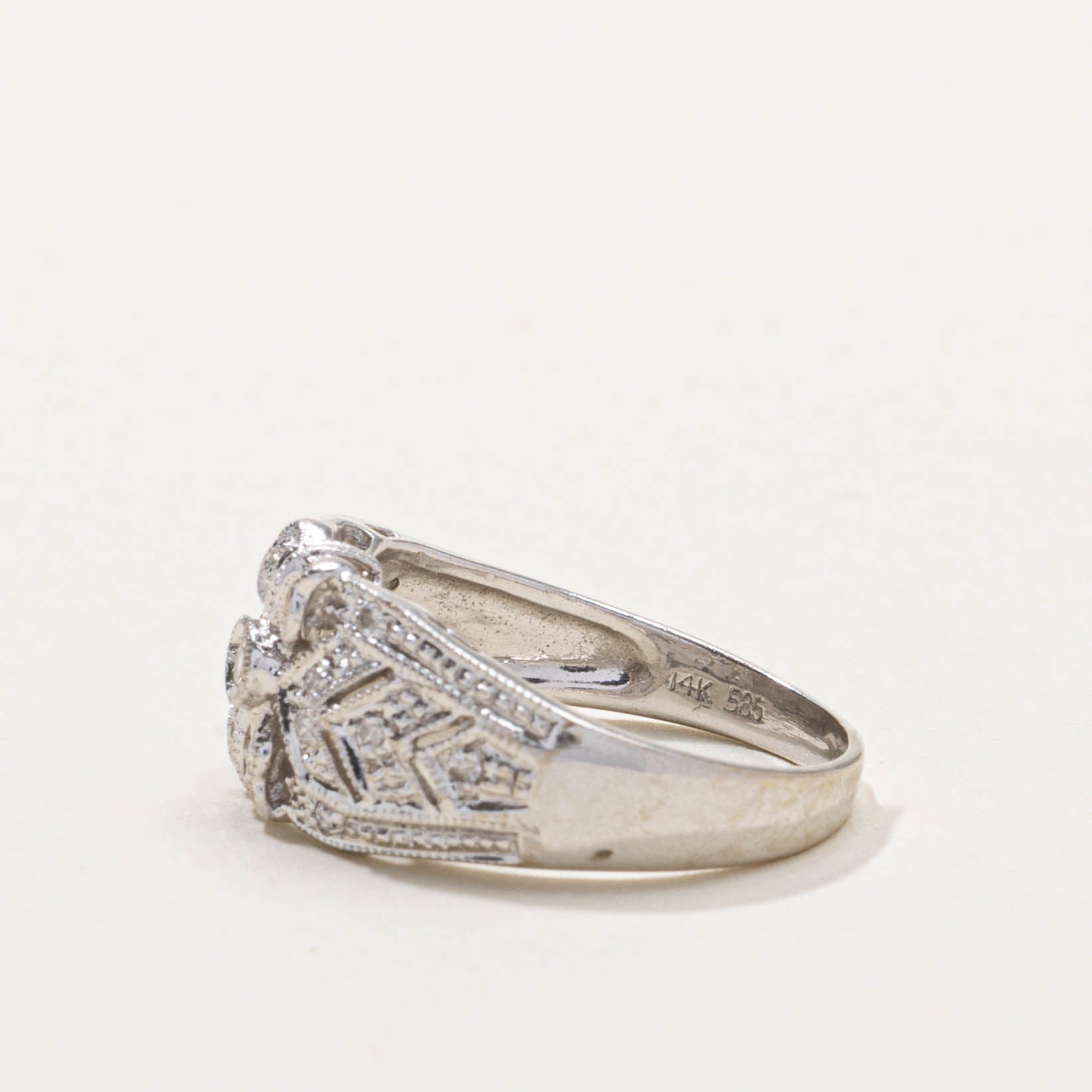 14k Diamond Ornate Milgrained Dome Ring | SZ 4.75