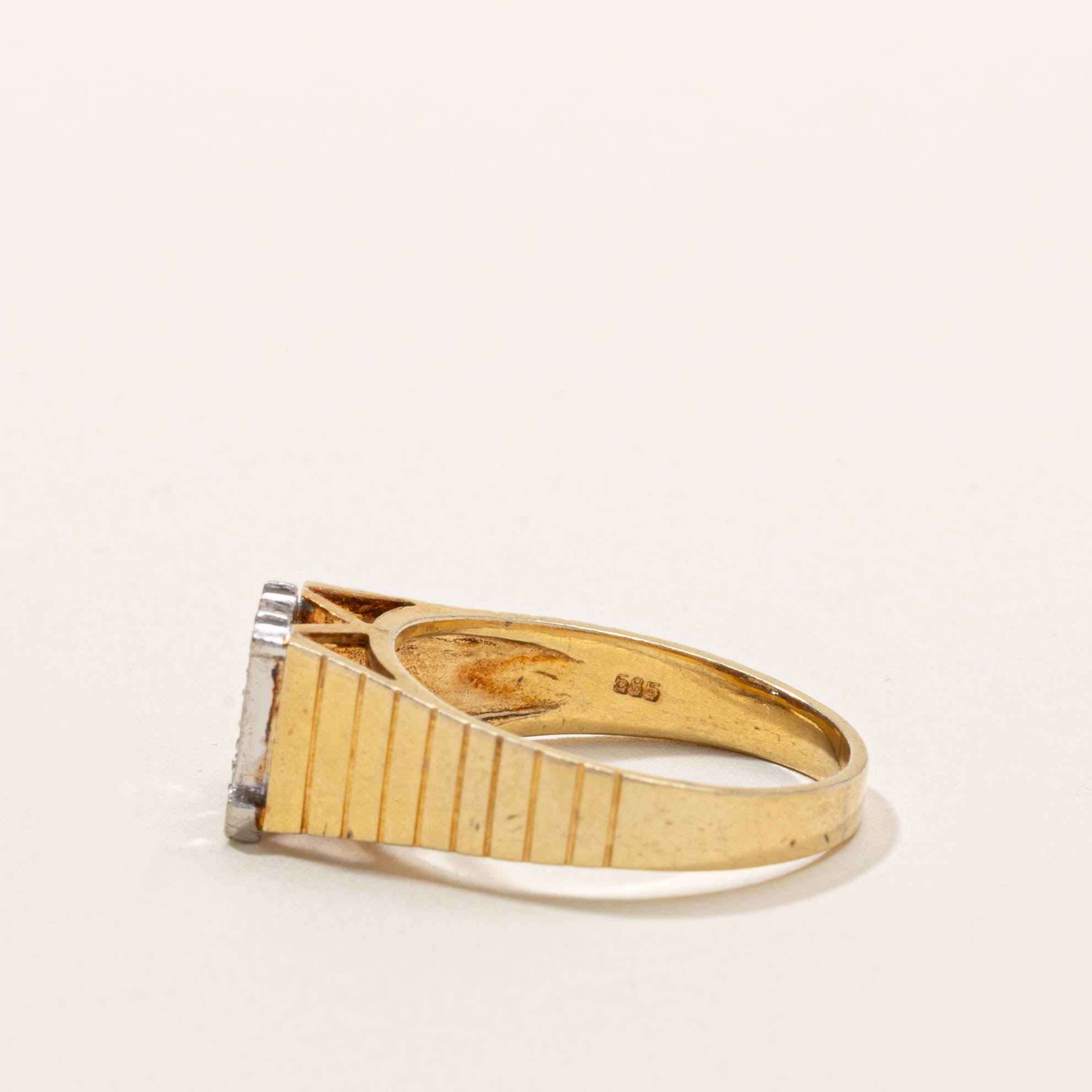 14k Diamond “AH" Initialized Fluted Ring | SZ 8