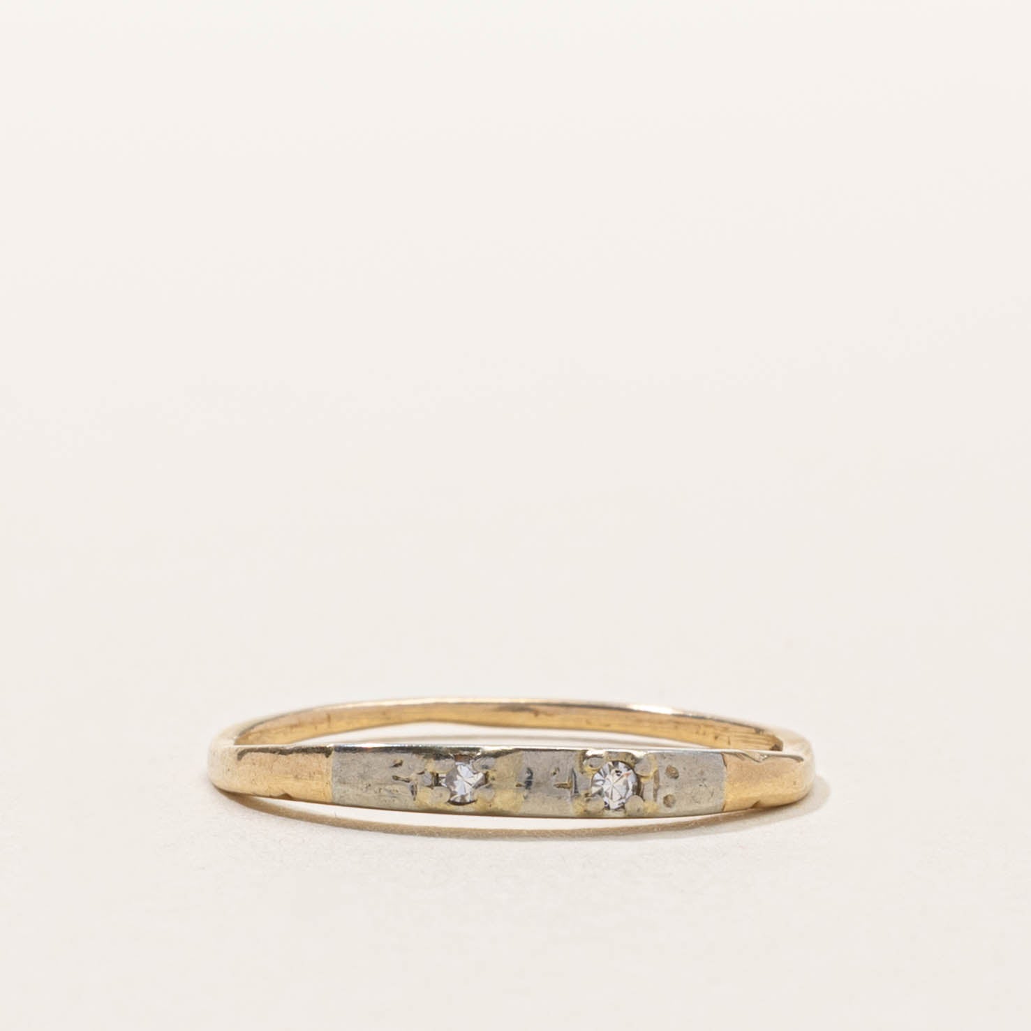 14k Flush Set Two Stone Diamond Ring | SZ 6.5