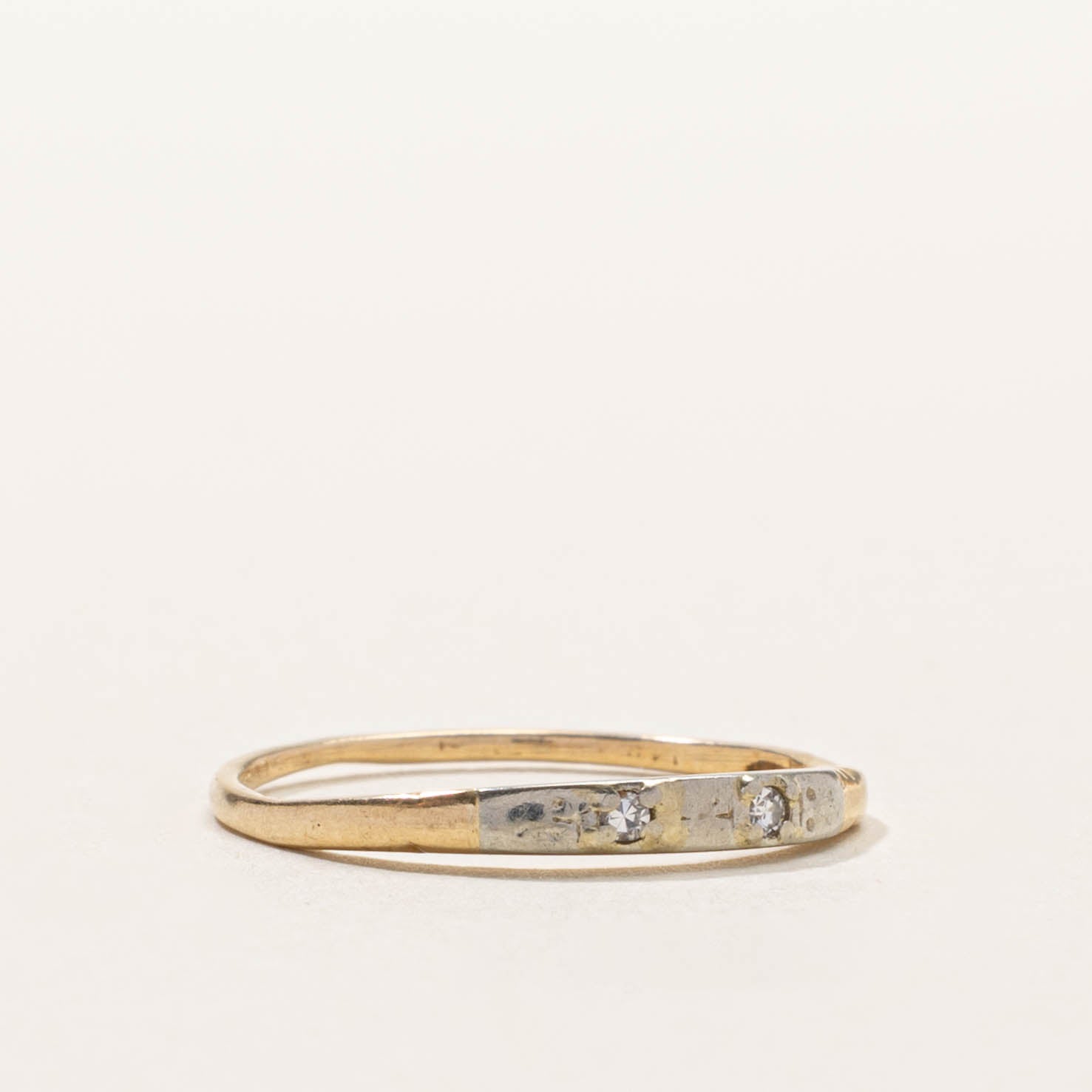 14k Flush Set Two Stone Diamond Ring | SZ 6.5