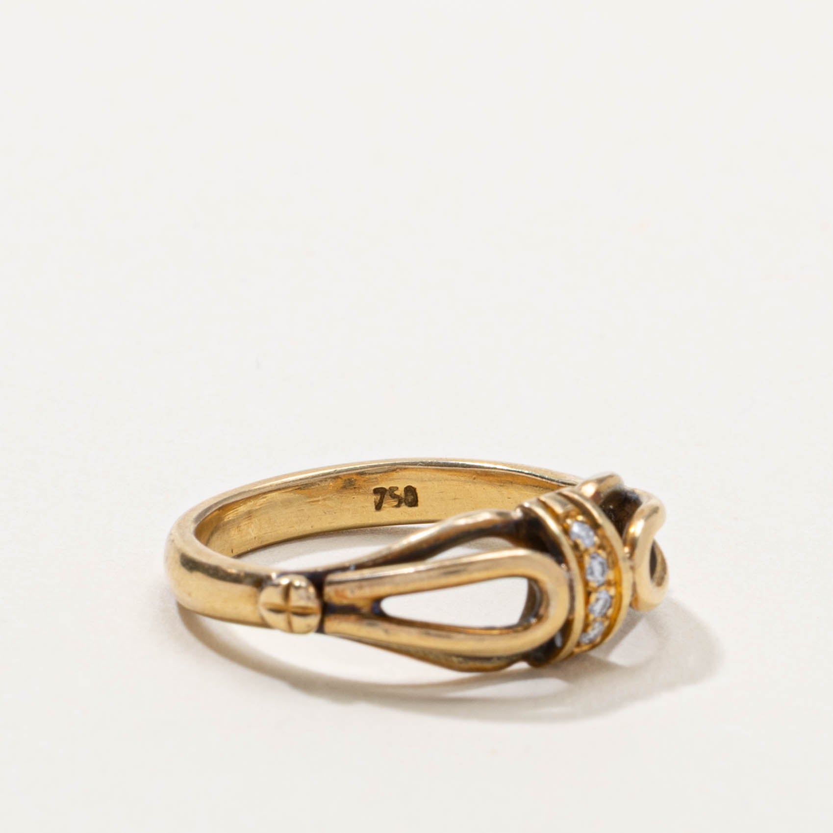 18k Column Diamond Openwork Buckle Ring | SZ 6.75