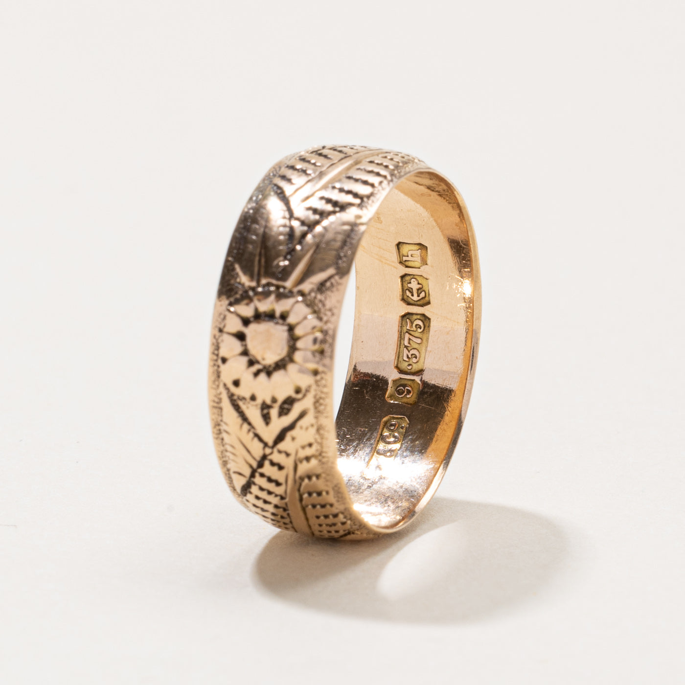 1907 Birmingham 9k Floral Engraved Band | 5.05mm | SZ 9.5