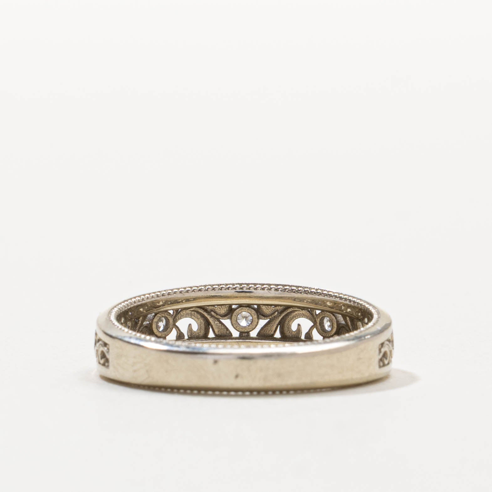 18k Diamond Scrollwork Milgrained Ring | SZ 7.5