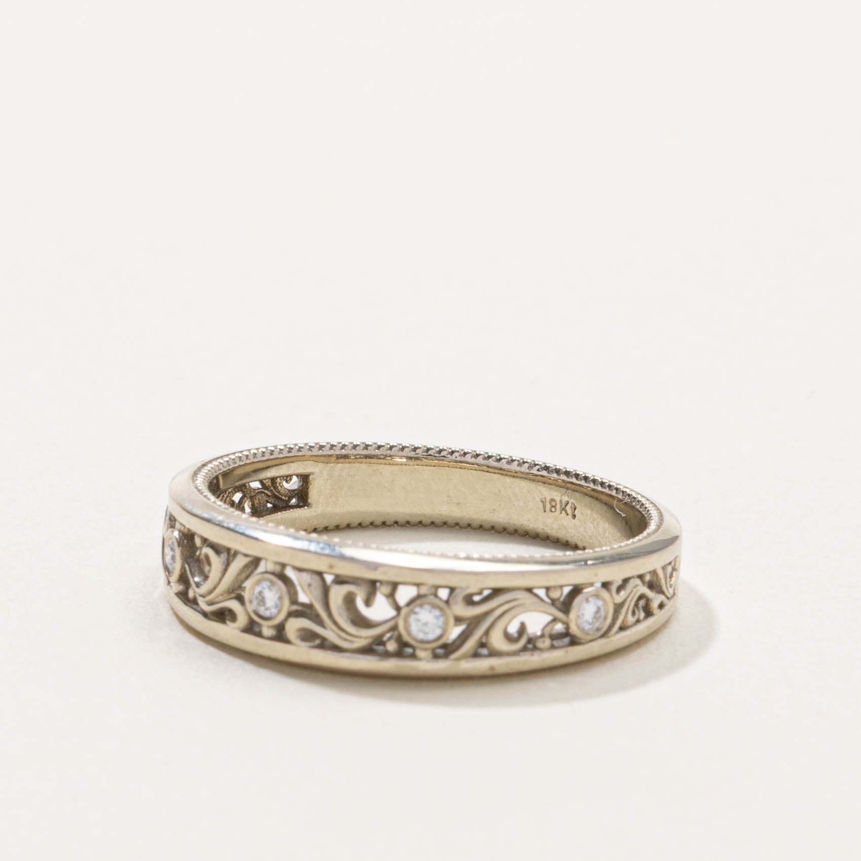18k Diamond Scrollwork Milgrained Ring | SZ 7.5