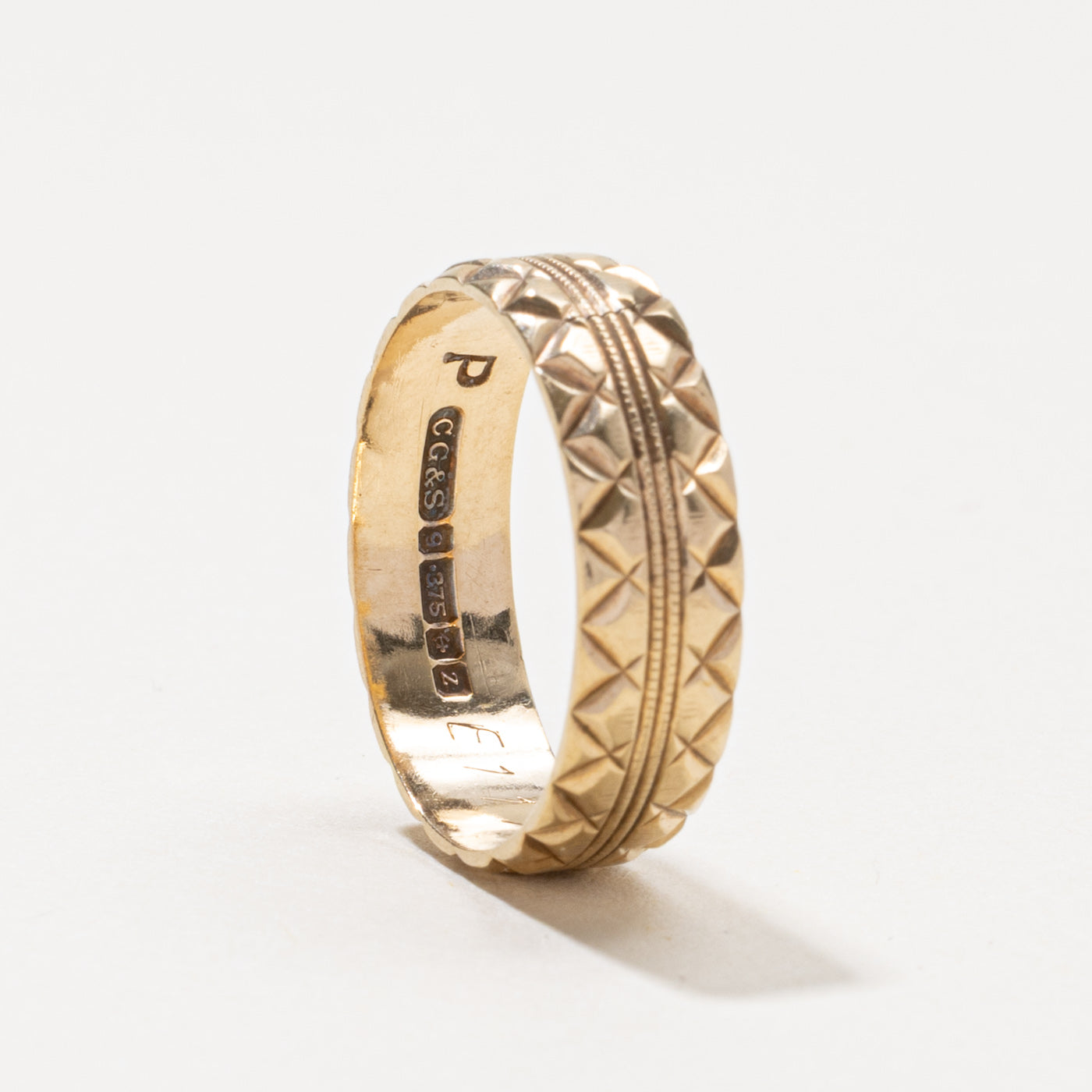 1974 Birmingham 9k Geometric Engraved Band | 6.15mm | SZ 8.25
