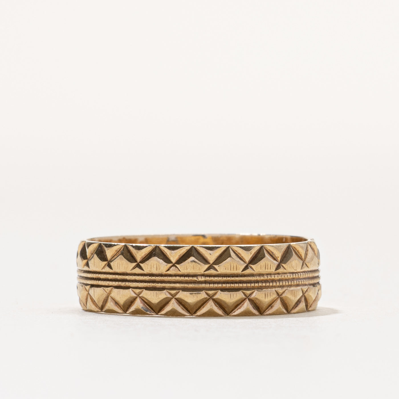 1974 Birmingham 9k Geometric Engraved Band | 6.15mm | SZ 8.25