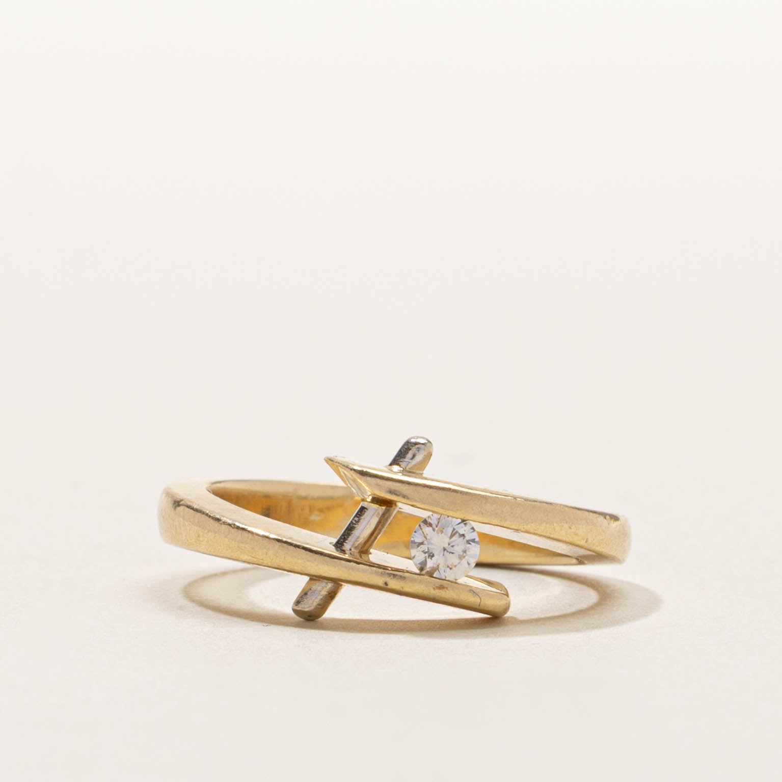14k Tension Set Diamond Abstract Bypass Ring | SZ 5.25