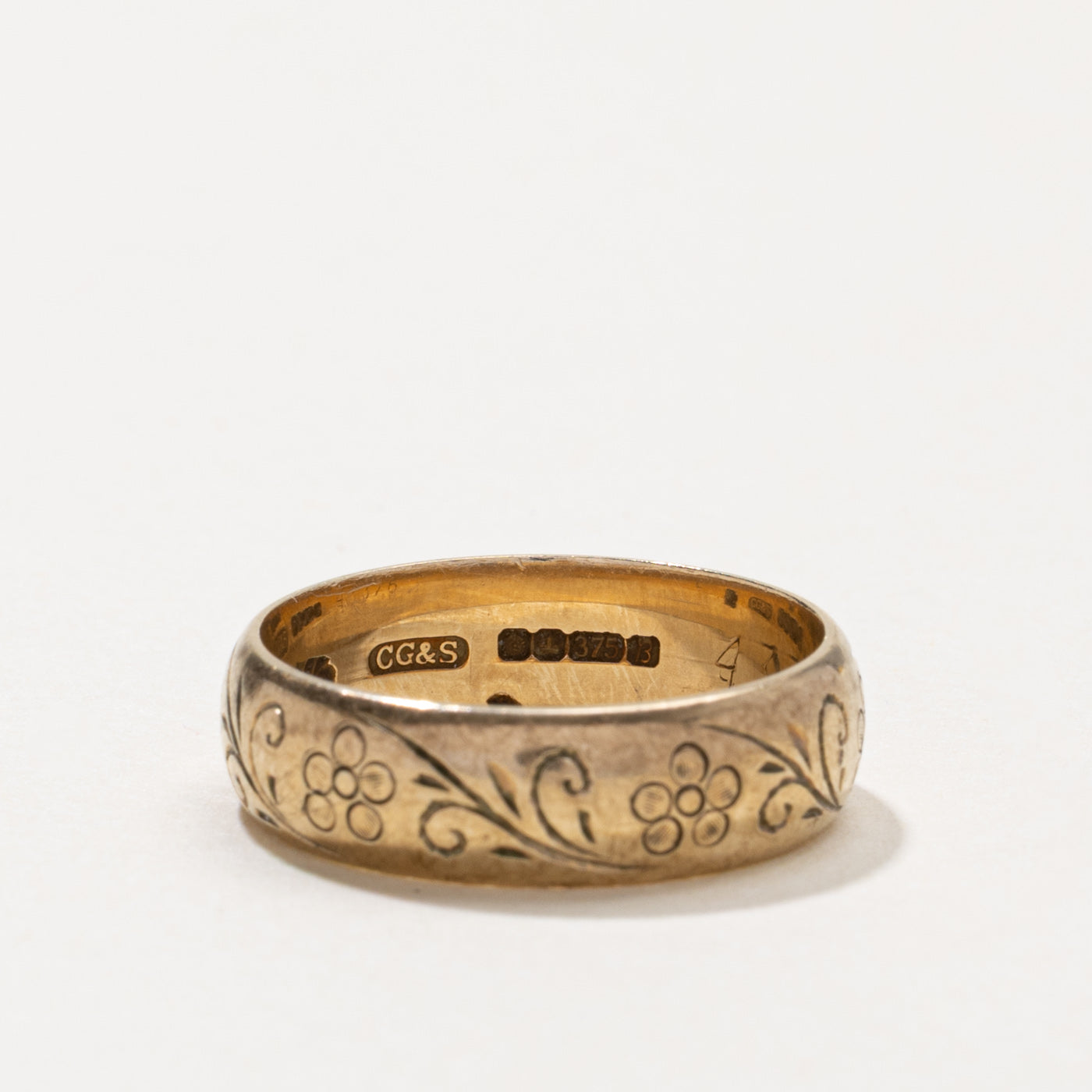1976 Sheffield 9k Floral Engraved Band | 6.00mm | SZ 7.75