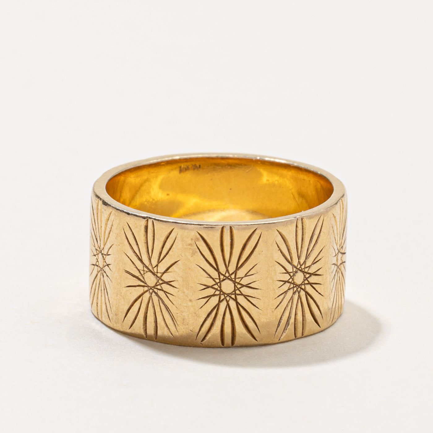 14k Yellow Gold Engraved Cigar Band | 9.75mm | SZ 6.75