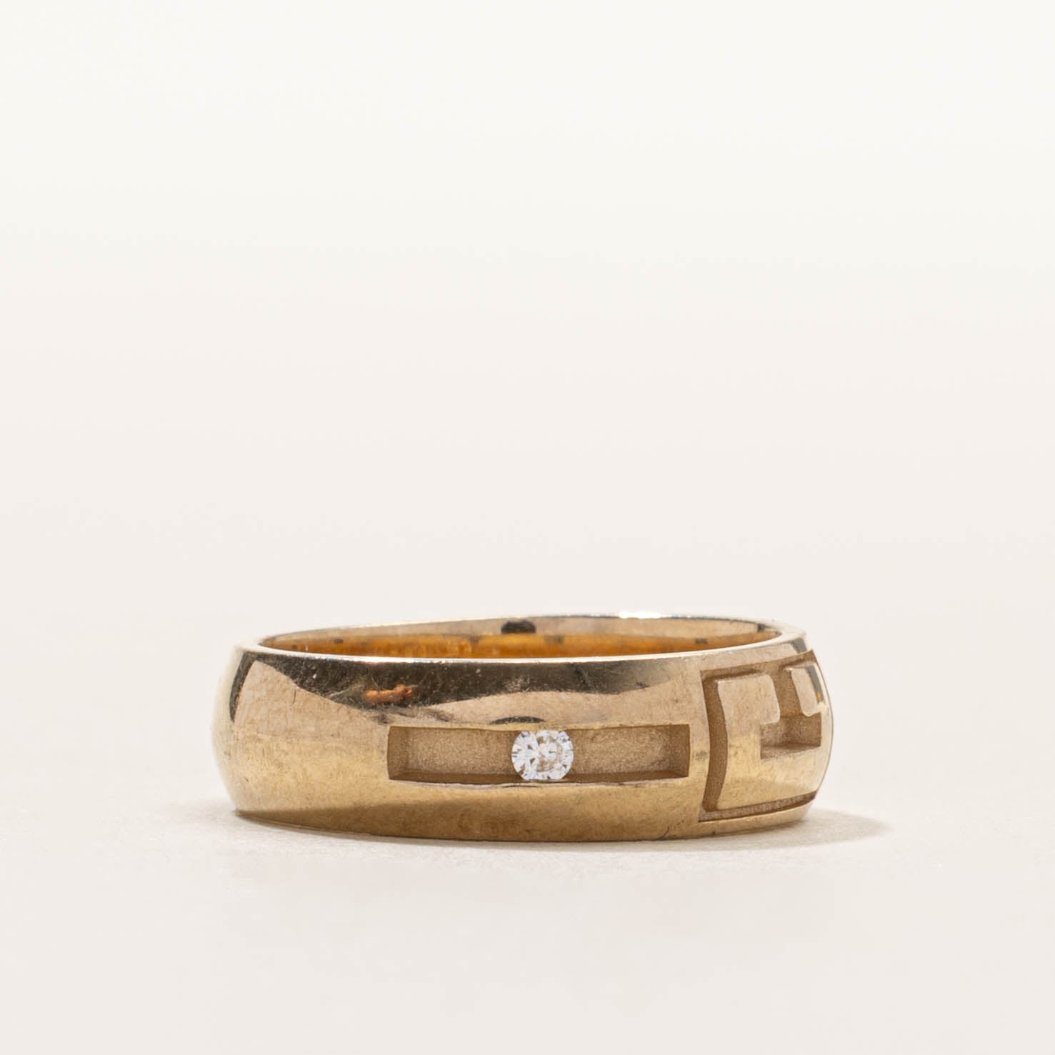 14k Tension Set Diamond Engraved Geometric Ring | 5mm | SZ 4.5