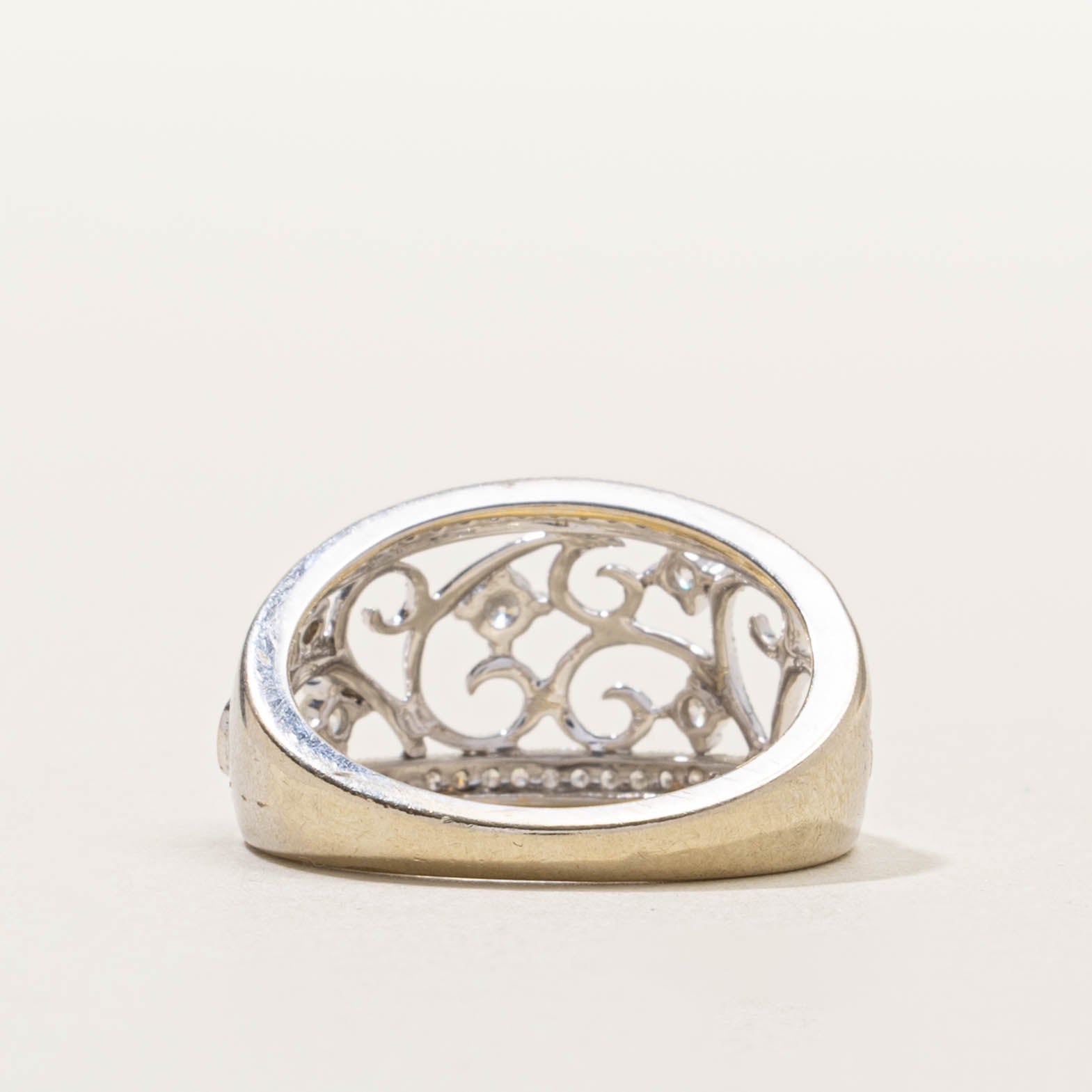14k Diamond Scrollwork Milgrained Dome Ring | SZ 6.5