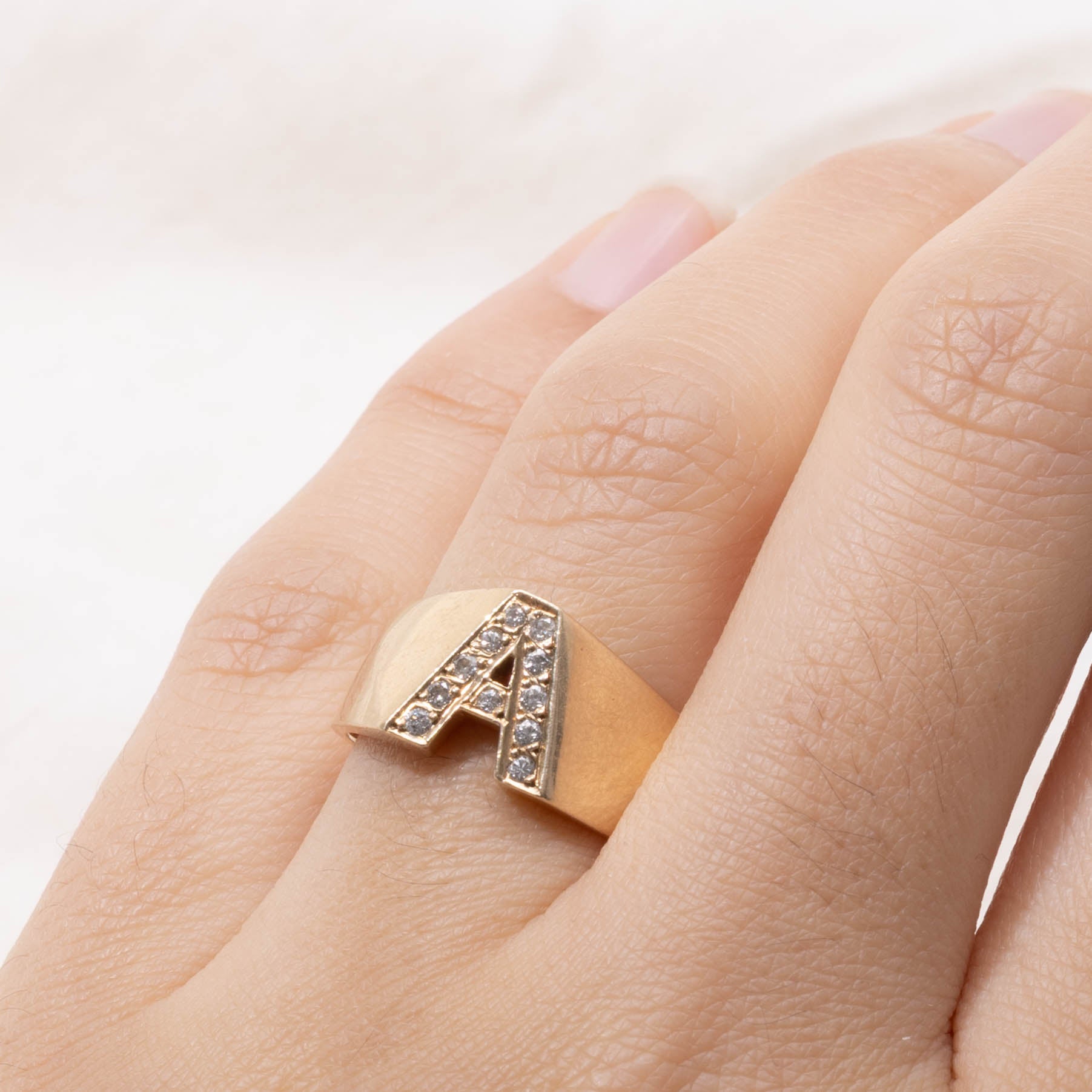 14k Diamond “A” Initialized Cocktail Ring | SZ 6.5