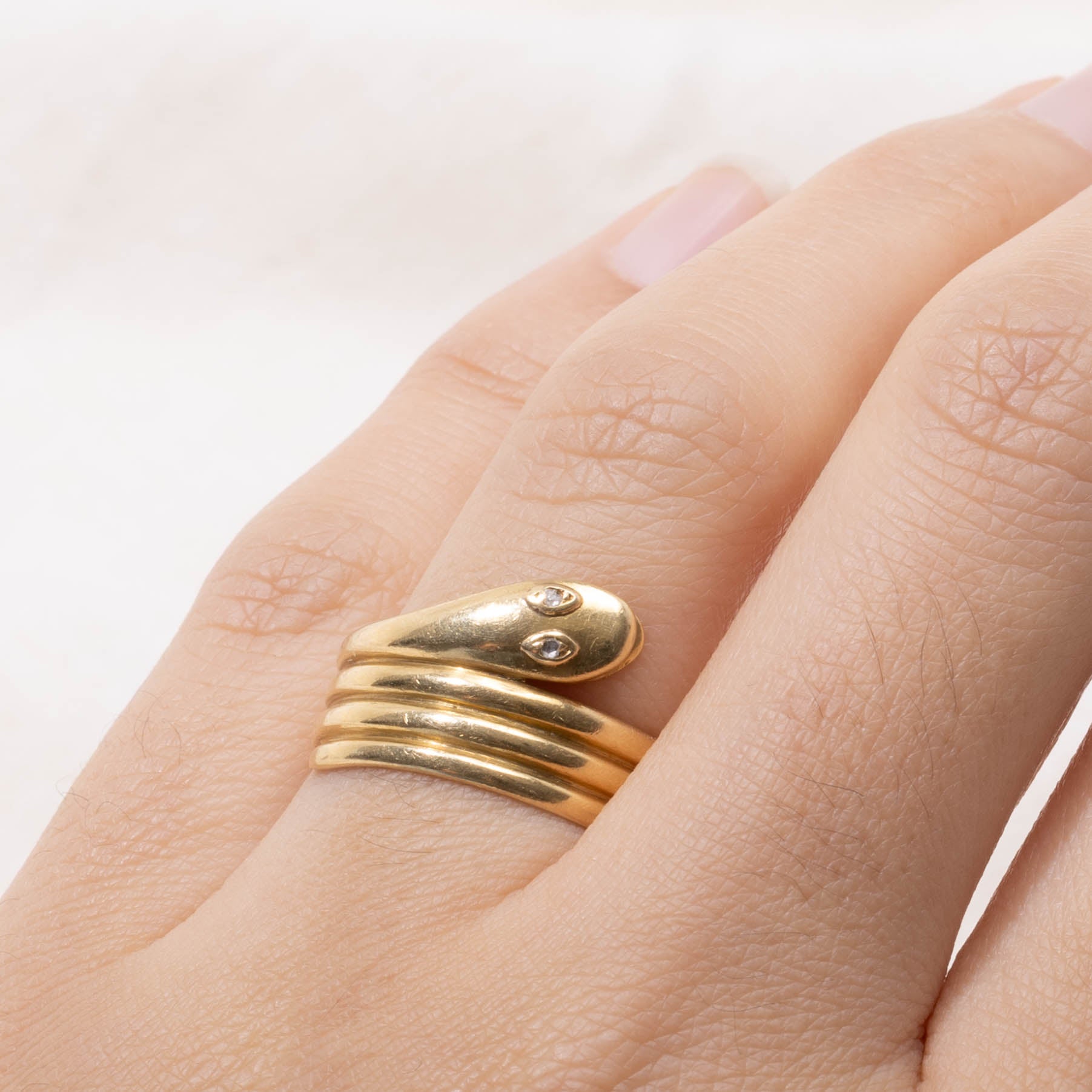 18k Rose Cut Diamond Snake Ring | SZ 7