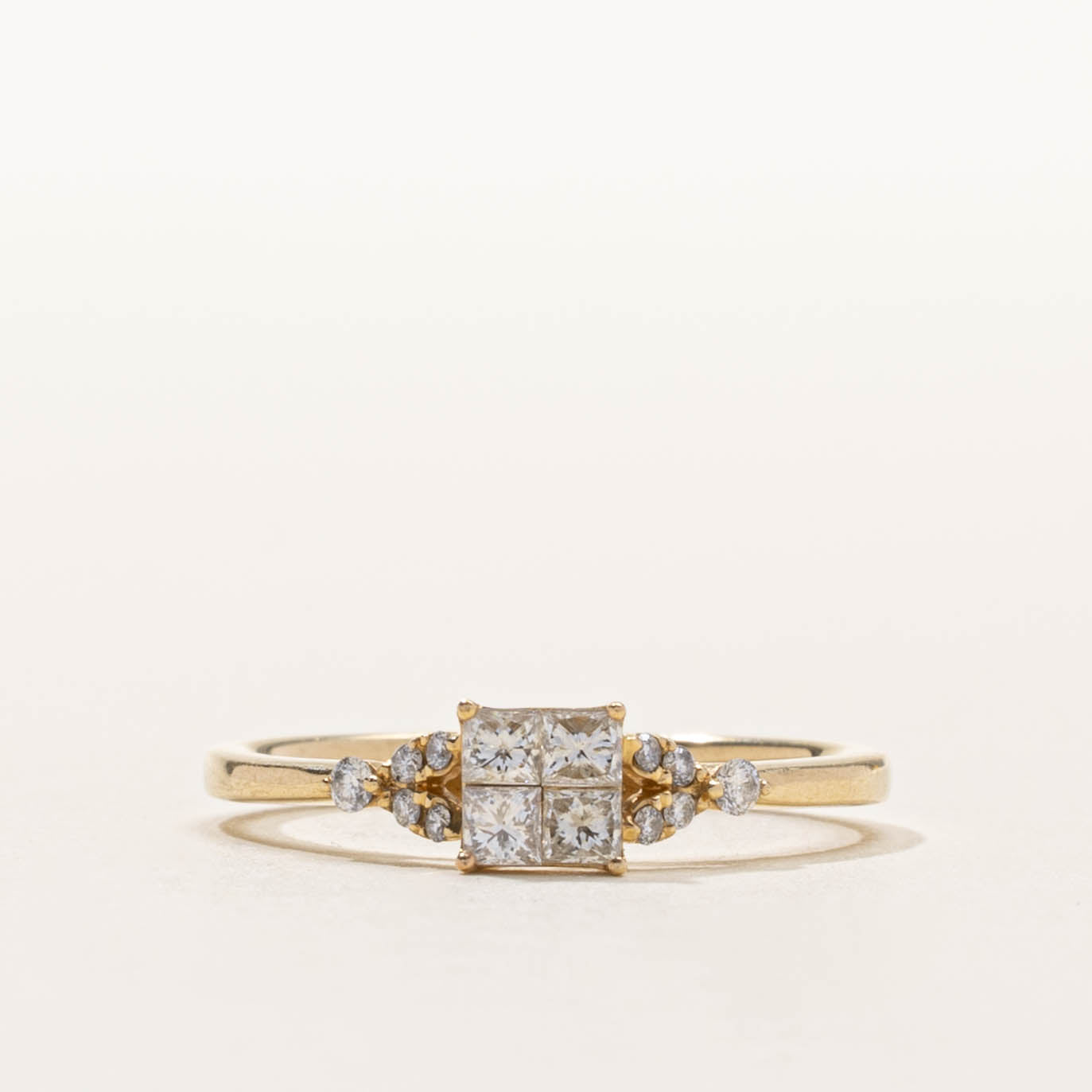 10k Princess Cut Diamond Cathedral Ring | SZ 7