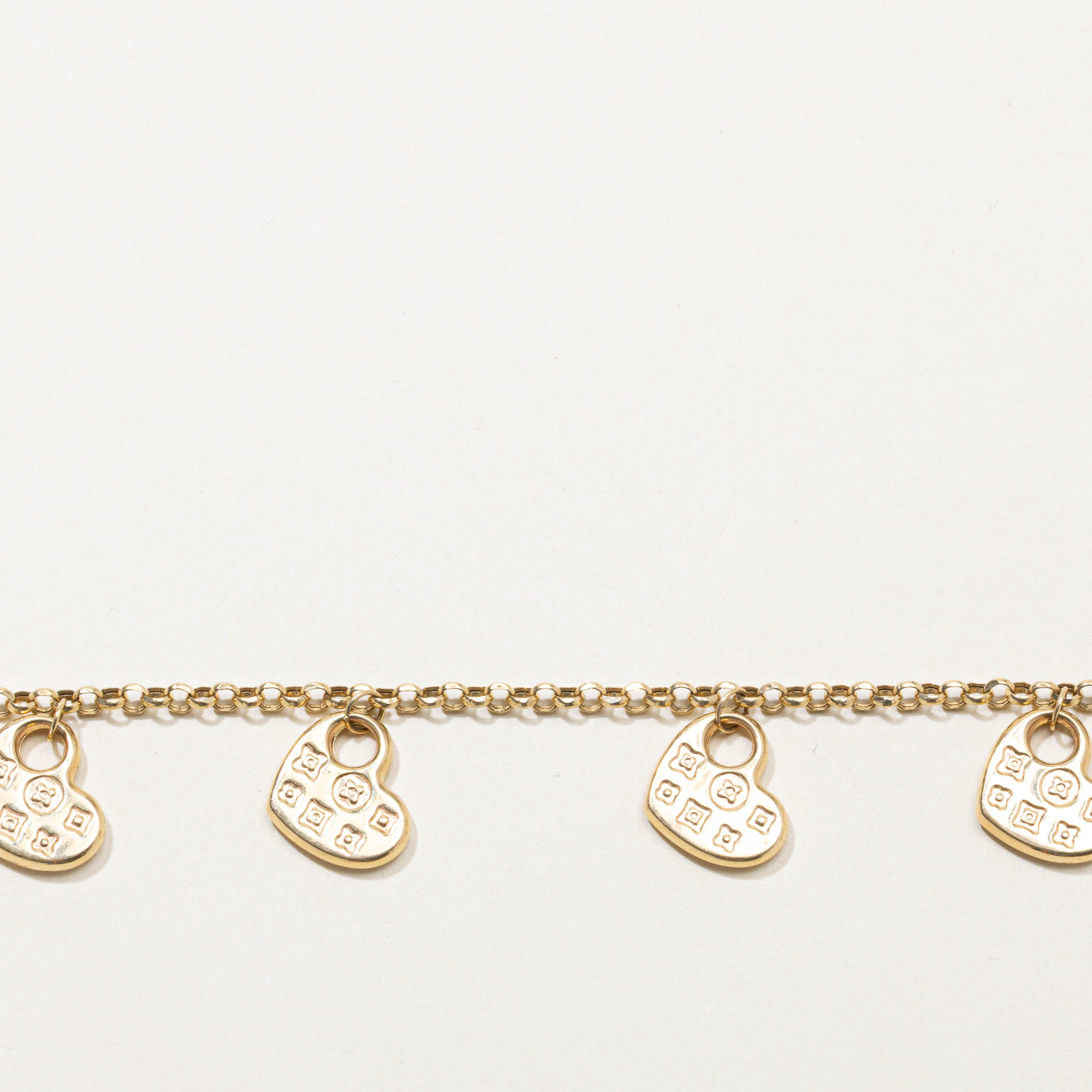 18k Roll Link Heart Charm Bracelet