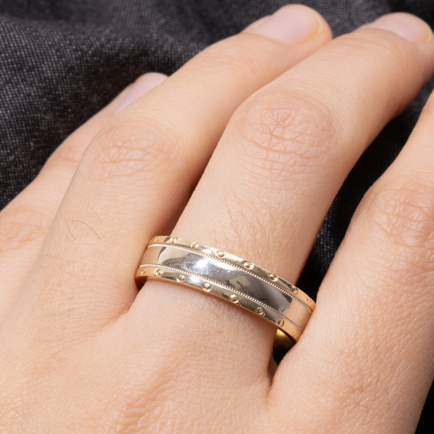 14k Two Tone Gold Milgrain Band | 6.05mm | SZ 12