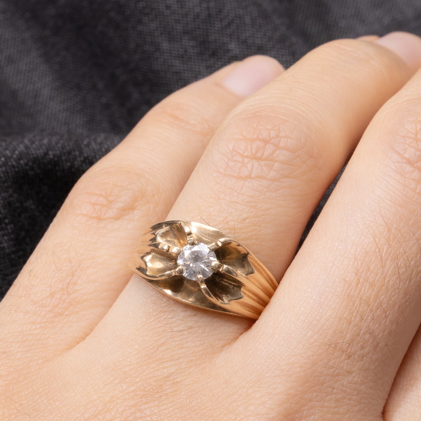 10k Belcher Set Diamond Grooved Ring | 0.40ct | SZ 6.5