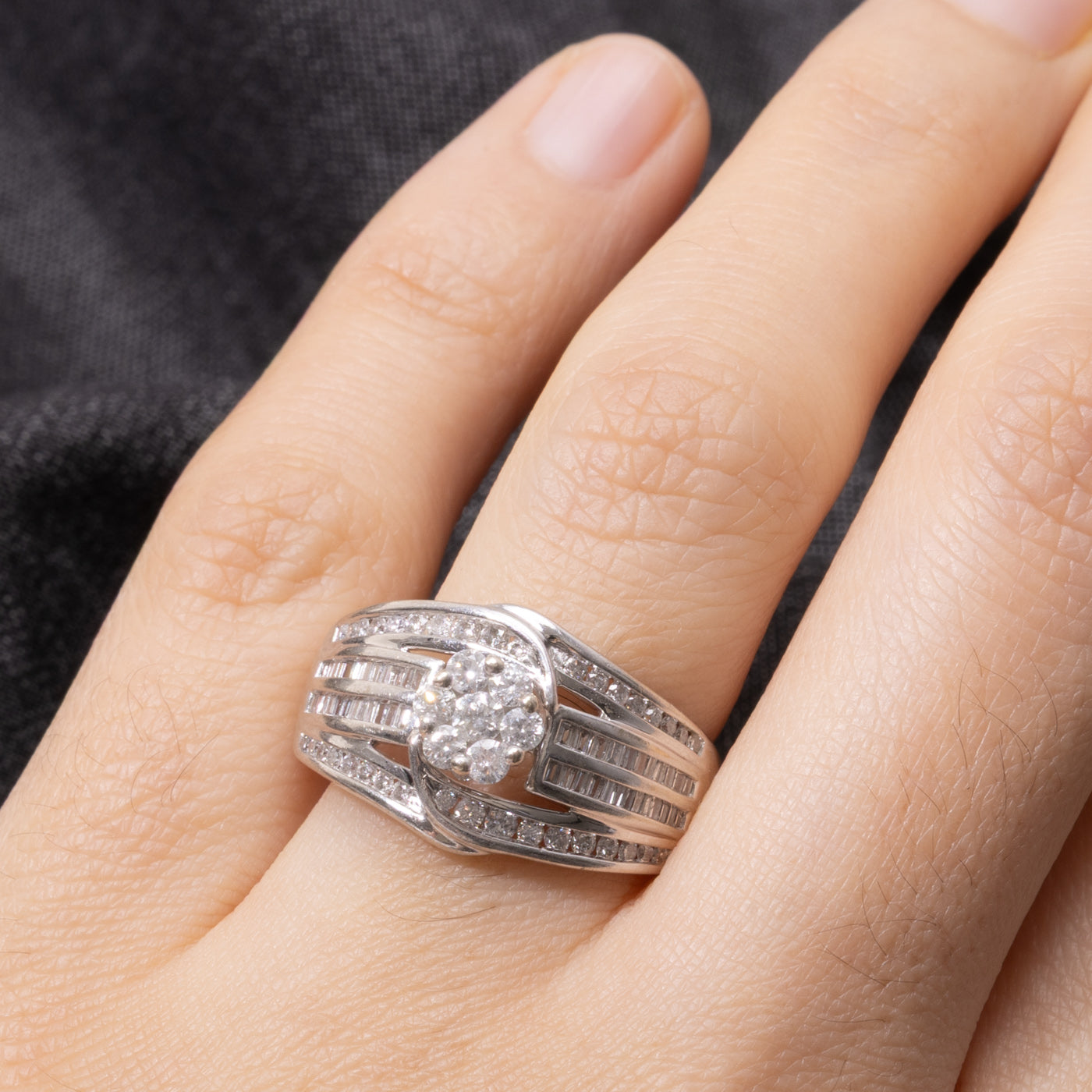 10k Diamond Floral Cluster Multi Row Ring | 0.70ctw | SZ 8.25
