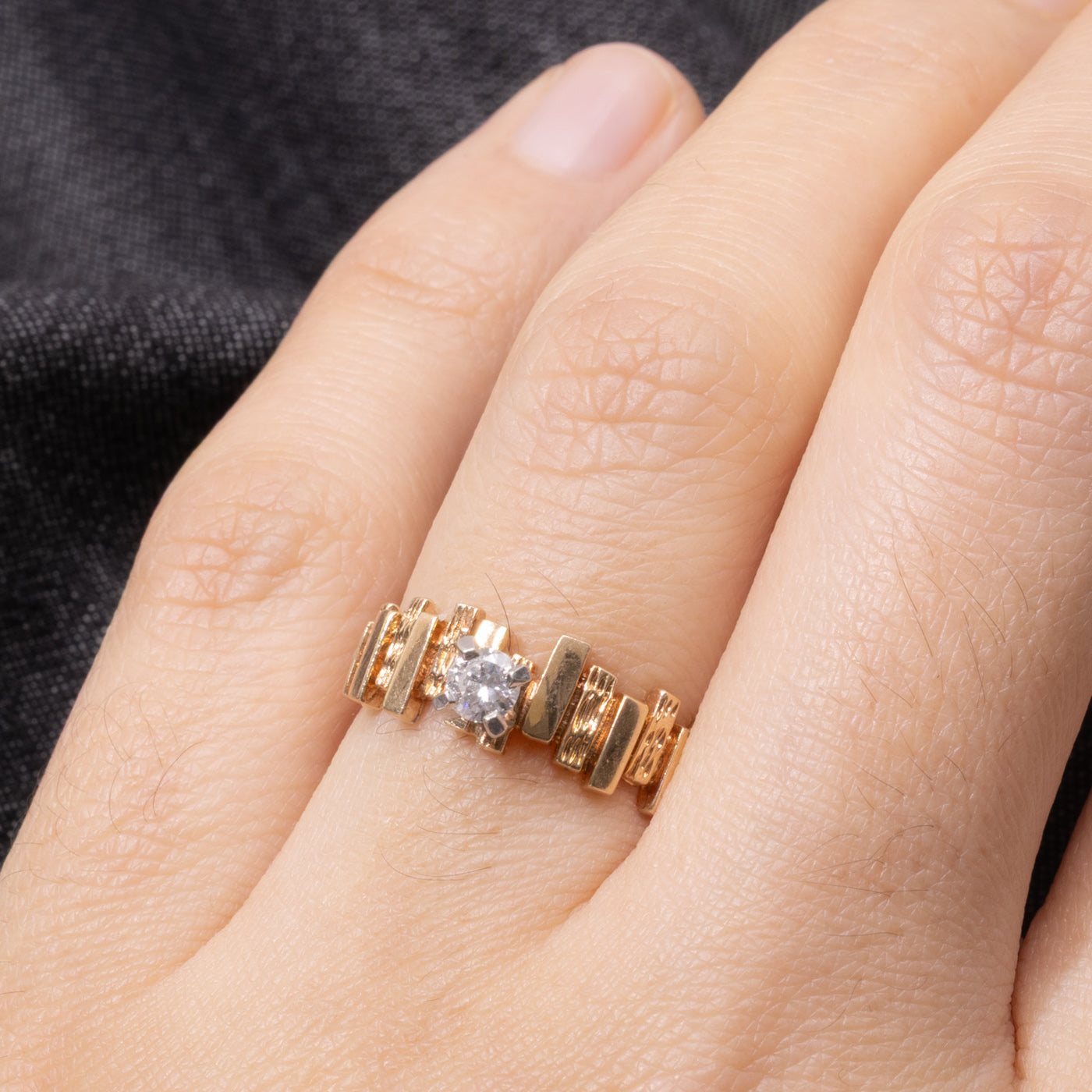 14k Diamond Geometric Textured Ring | 0.17ctw | SZ 5.75
