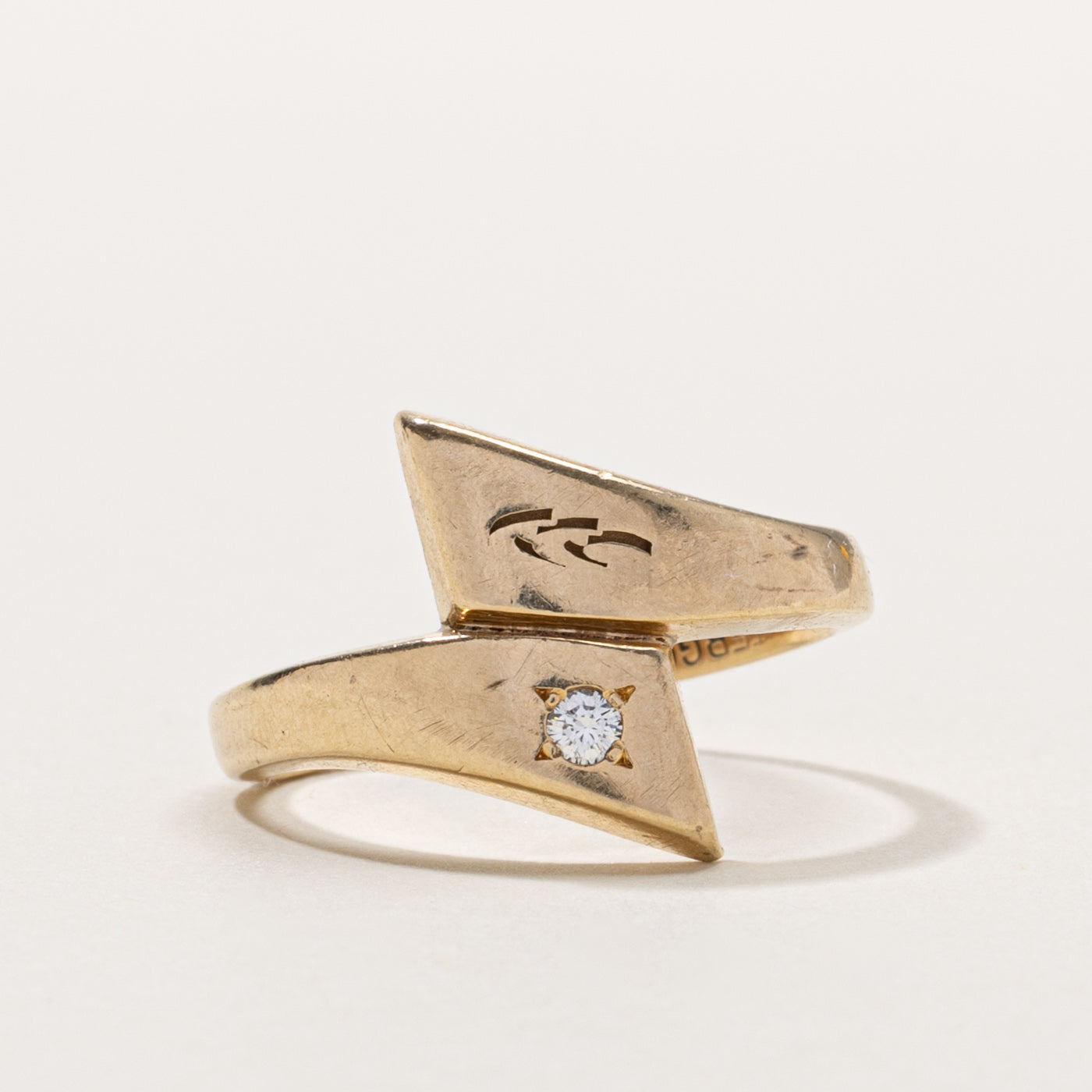 10k Star Set Diamond Geometric Bypass Ring | 0.05ctw | SZ 7.75