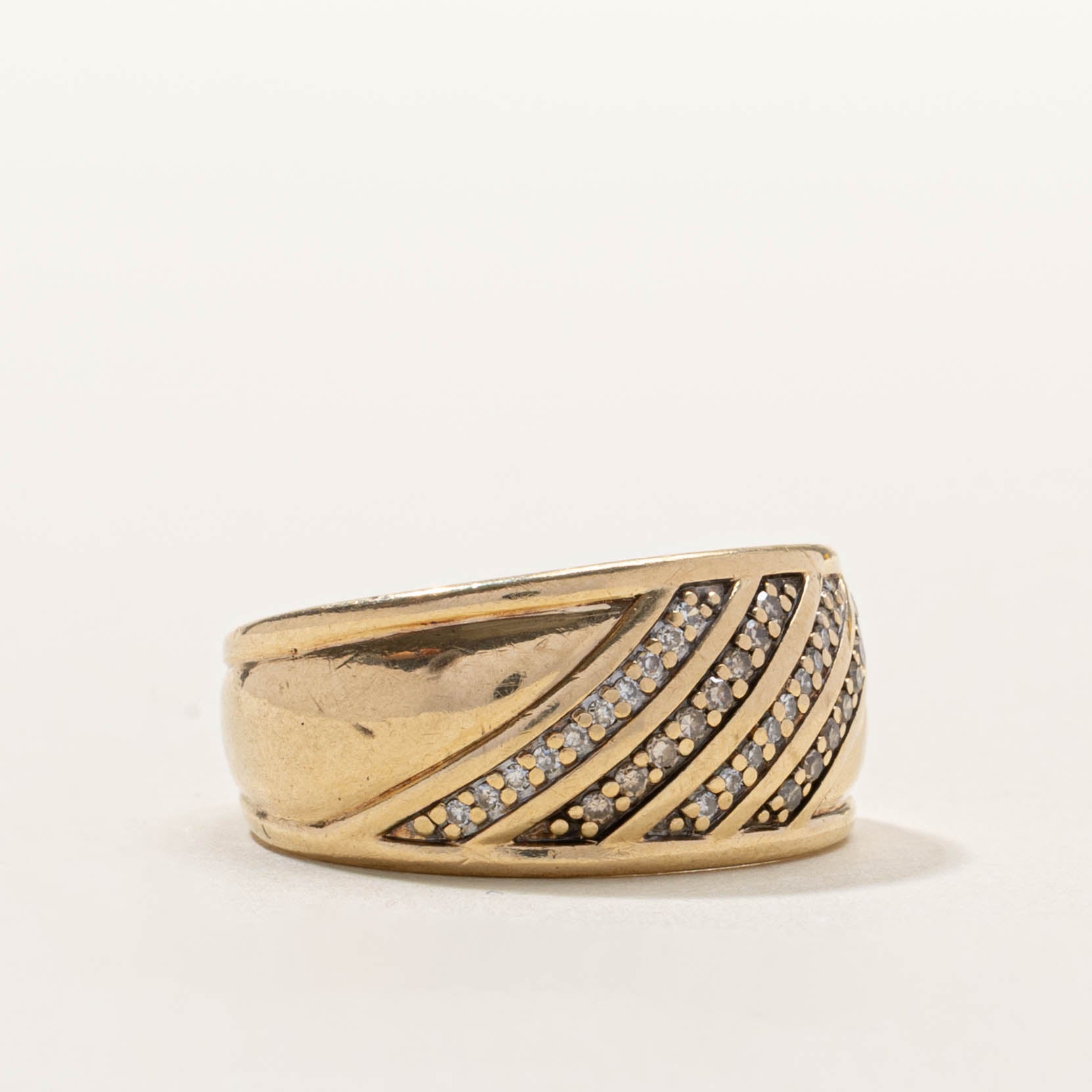 10k Multi Row Diagonal Diamond Dome Ring | SZ 8.75