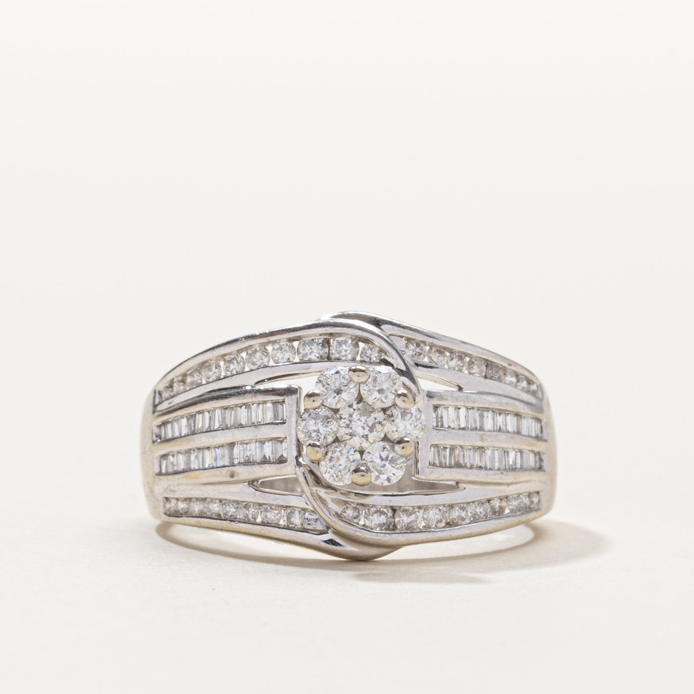 10k Diamond Floral Cluster Multi Row Ring | 0.70ctw | SZ 8.25