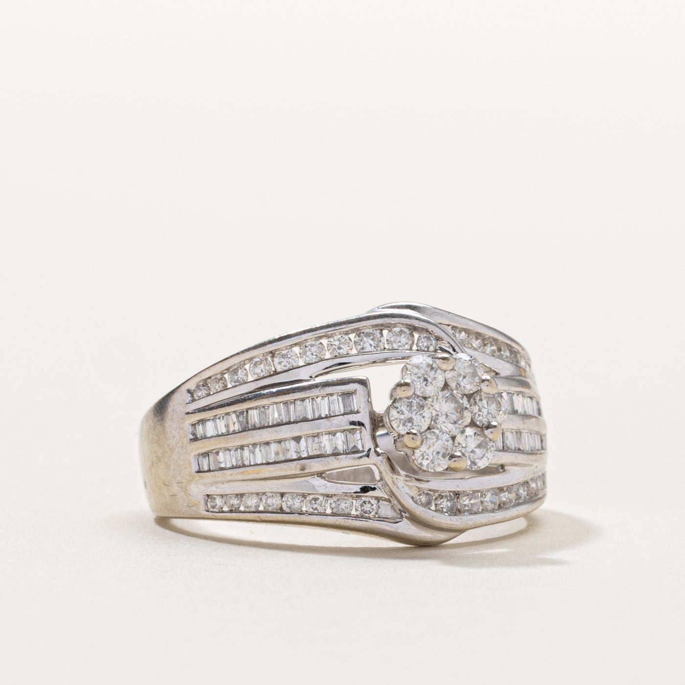 10k Diamond Floral Cluster Multi Row Ring | 0.70ctw | SZ 8.25
