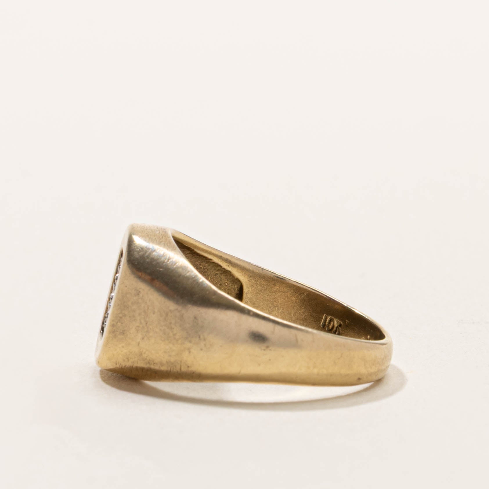 10k Diamond Grid Chunky Signet Ring | SZ 7.25