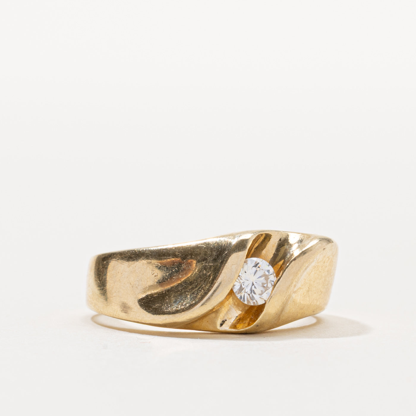 14k Tension Set Diamond Grooved Ring | 0.23ct | SZ 8
