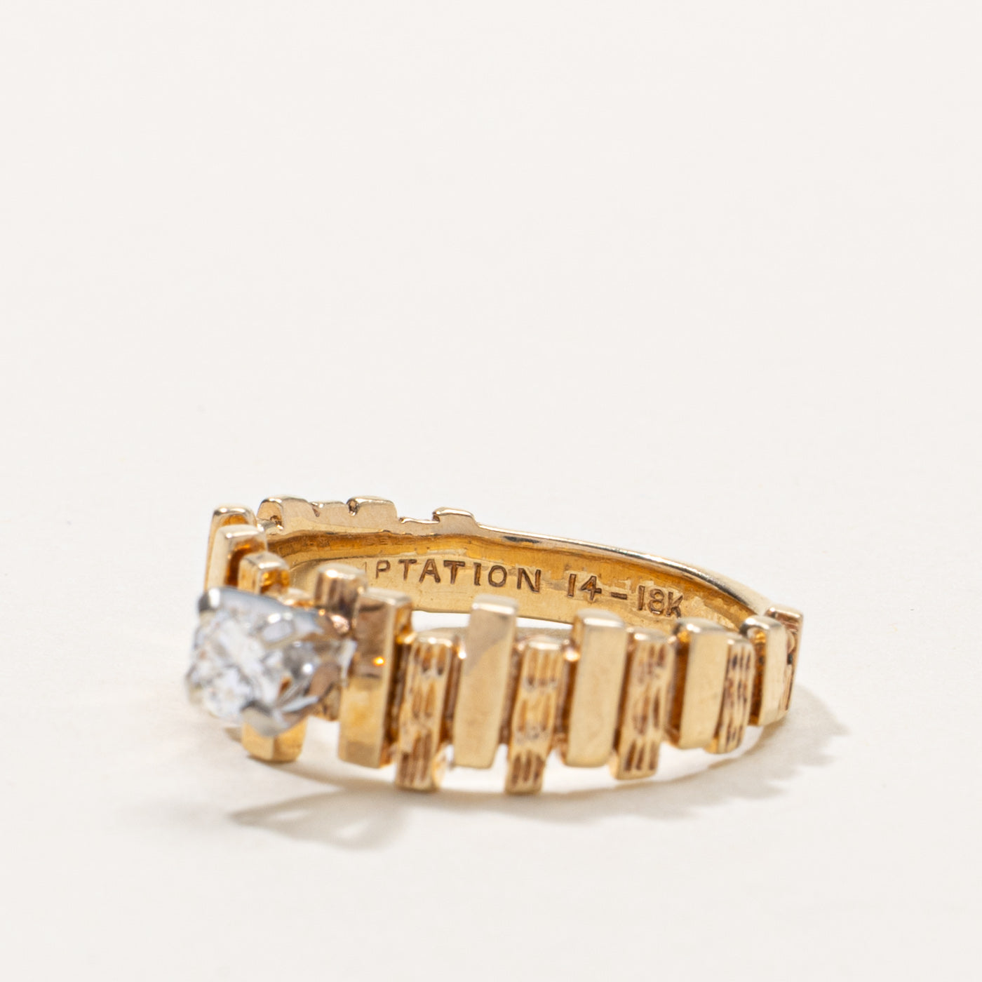 14k Diamond Geometric Textured Ring | 0.17ctw | SZ 5.75