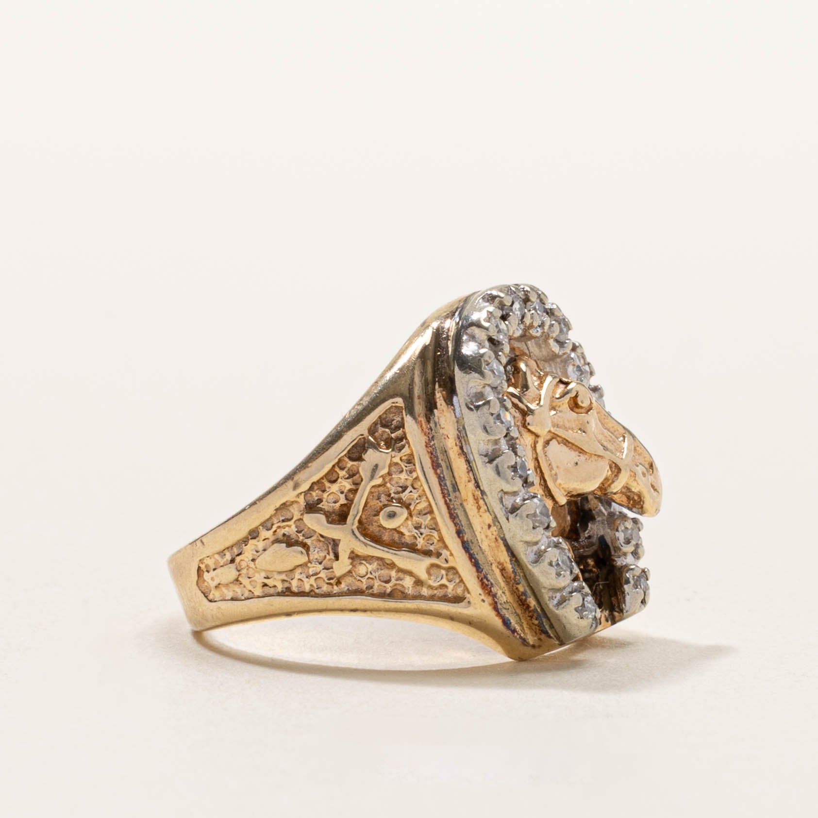 10k Diamond Engraved Horseshoe Cocktail Ring | SZ 5
