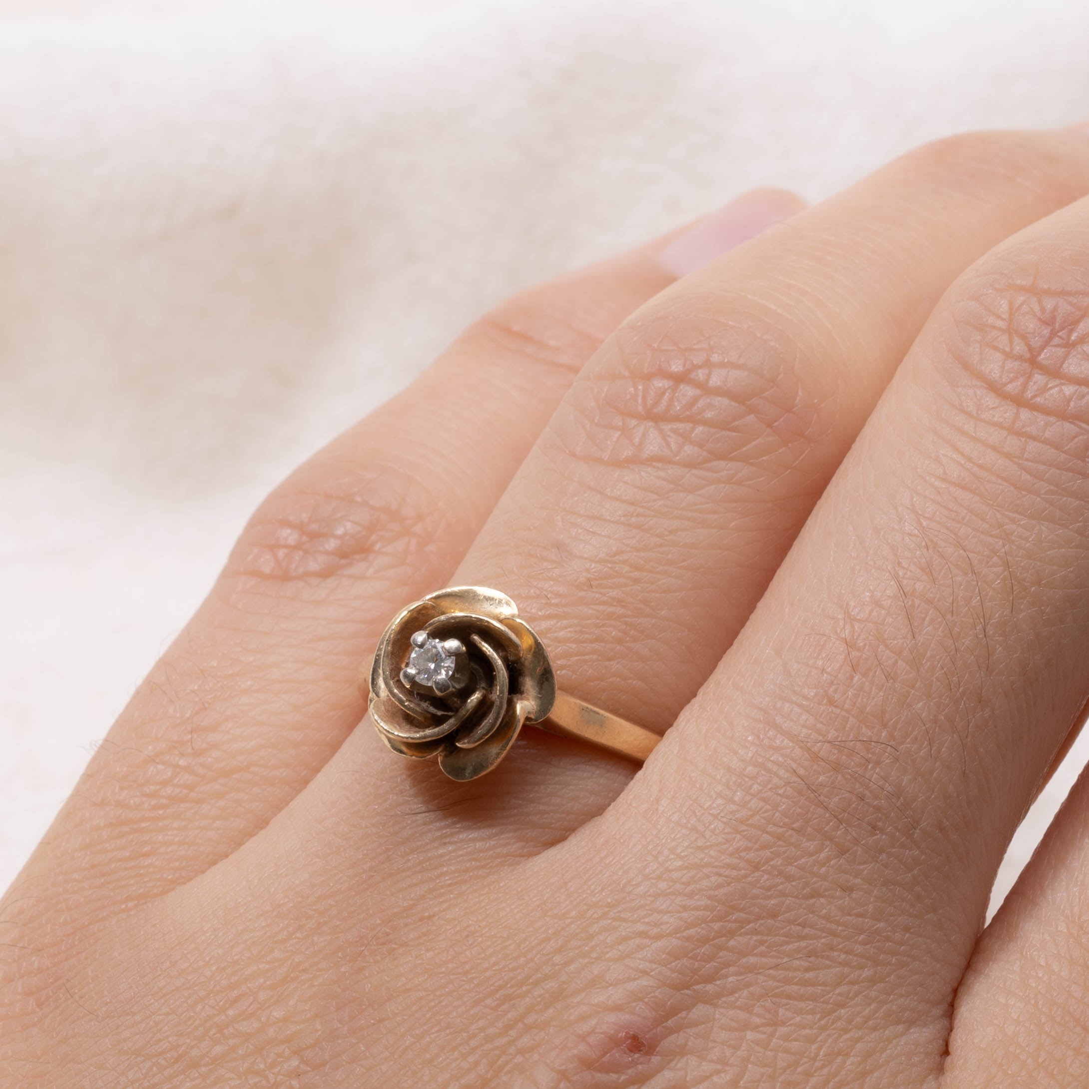 ‘Birks’ Diamond Rose Flower Ring | SZ 7.25