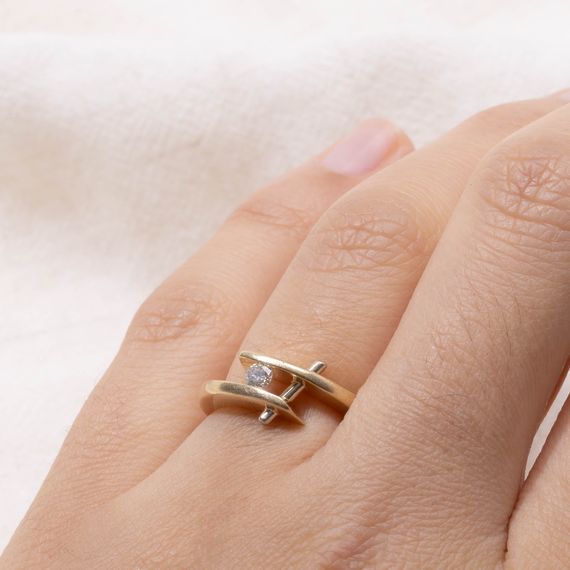 14k Tension Set Diamond Abstract Bypass Ring | SZ 5.25