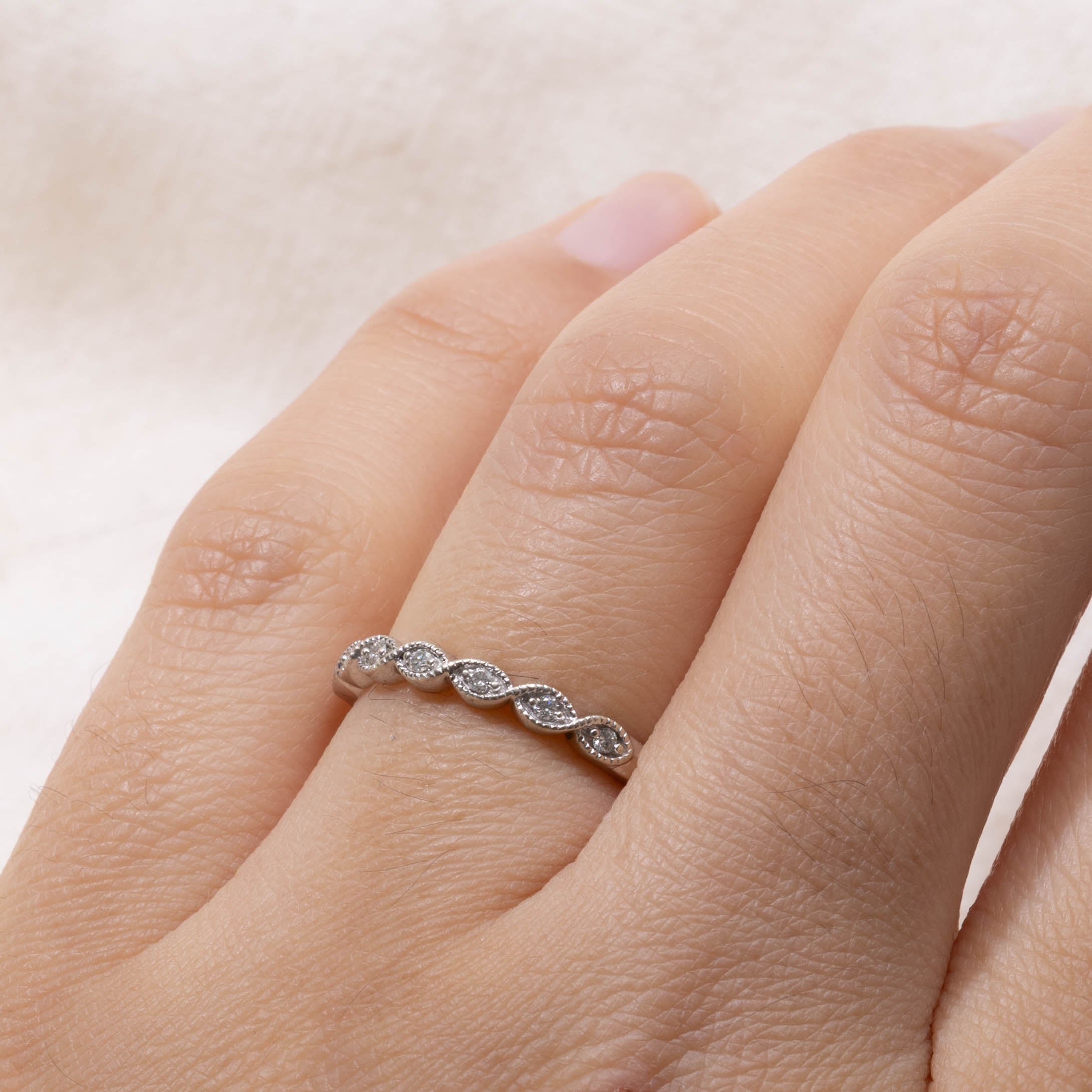 10k Semi Eternity Diamond Milgrained Marquise Band | SZ 5.25