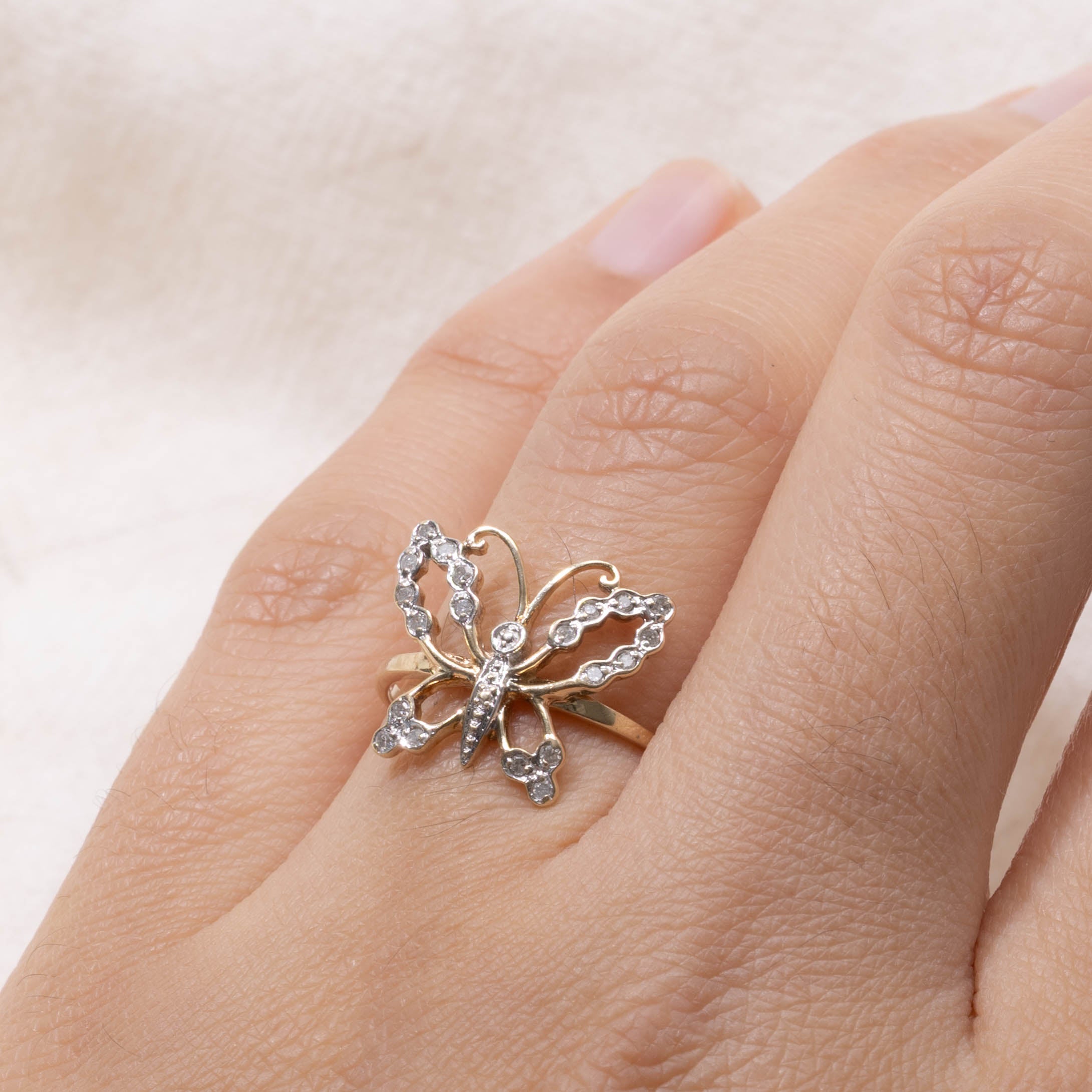 10k Diamond Butterfly Openwork Cocktail Ring | SZ 7